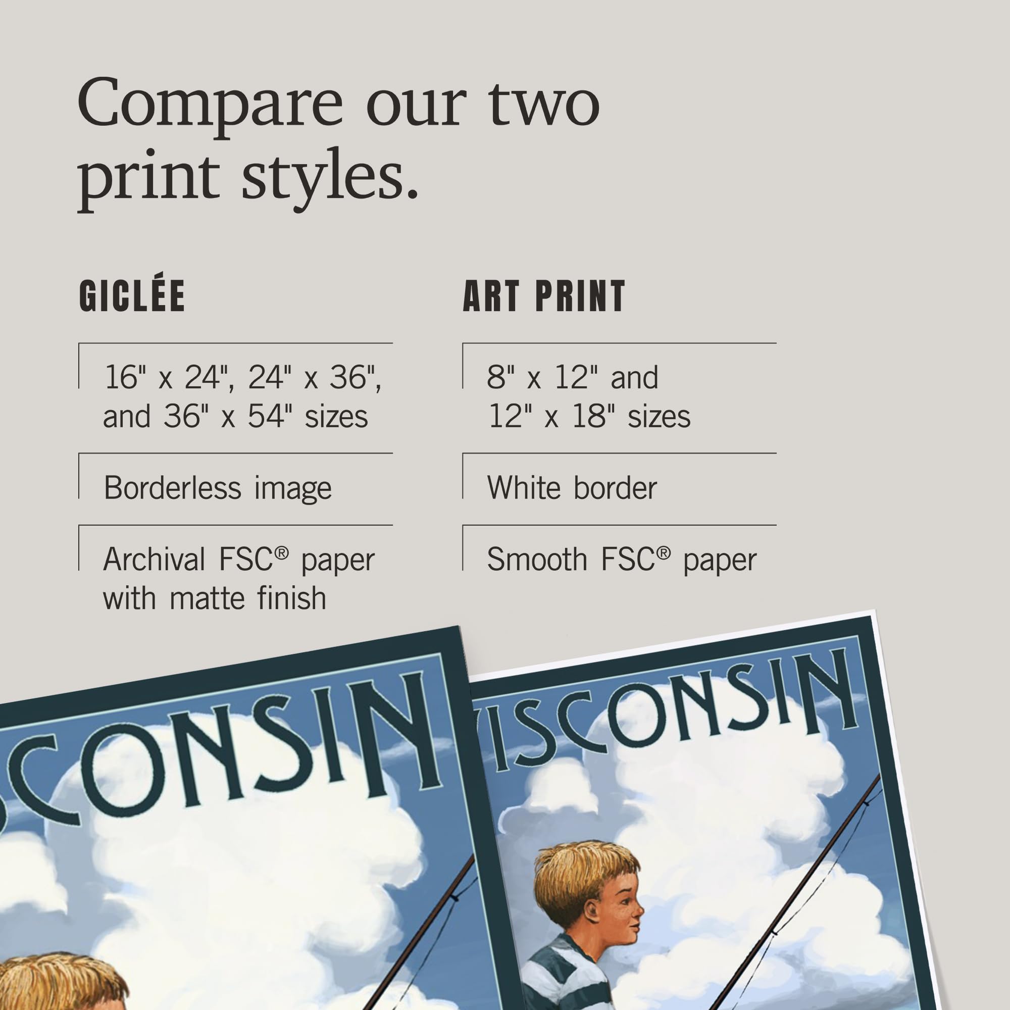 Lantern Press 16x24 Inch Giclee Art Print - Wisconsin Boy Fishing Wall Decor - Perfect for Living Room, Bedroom & Office