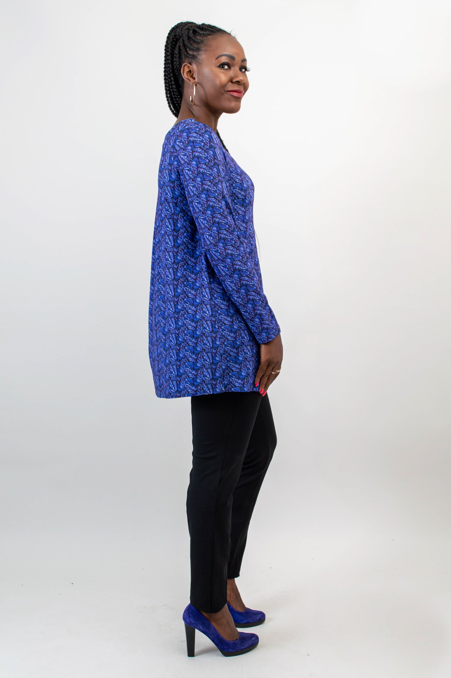 Franca Long Sleeve Top in Midnight Leaves Print - Soft Bamboo Fabric for Women | Perfect for Casual Wear, Office Outfits & Layering