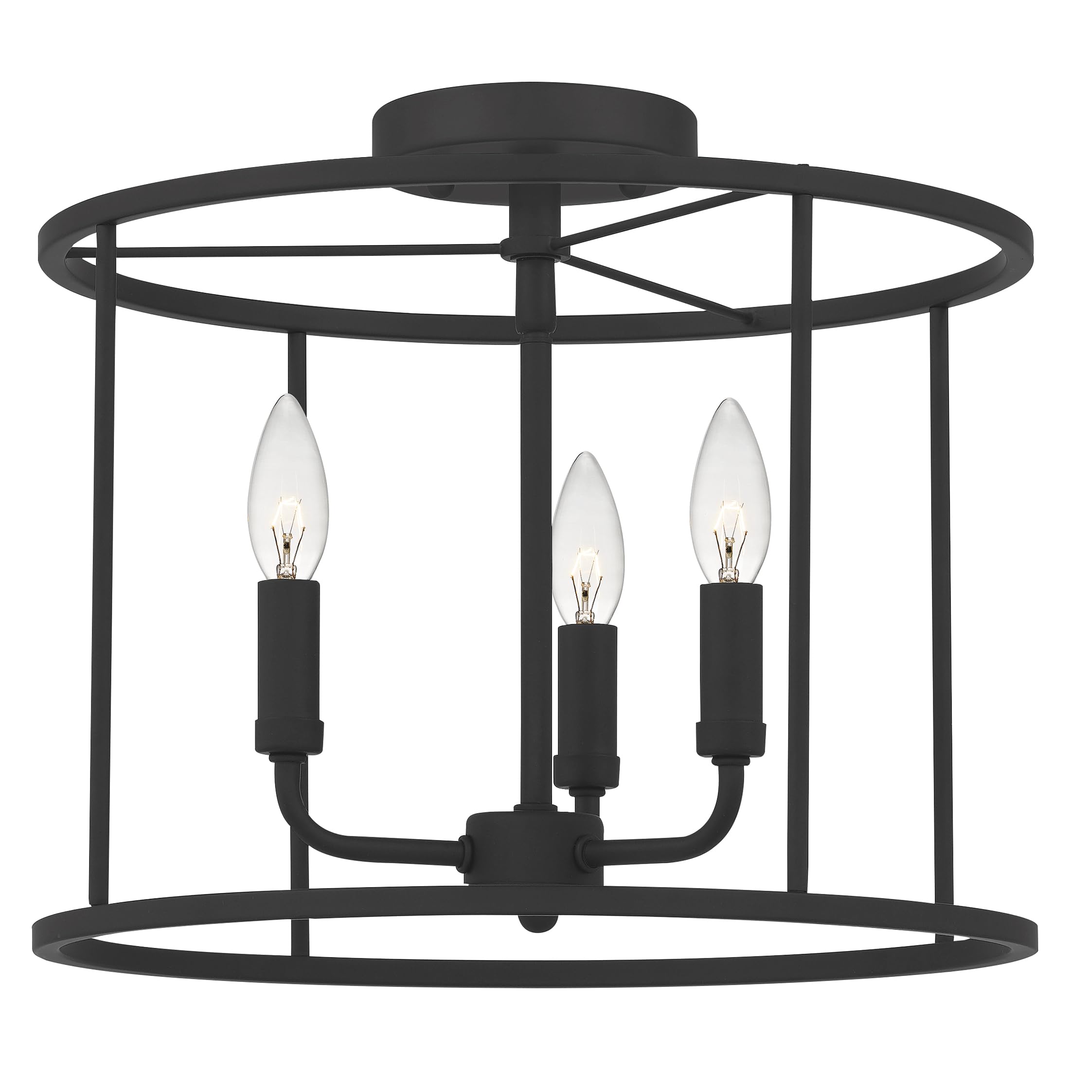 Quoizel Abner 3-Light Matte Black Semi-Flush Mount Ceiling Light Fixture - Modern Lighting for Bedroom, Kitchen, Hallway & Entryway