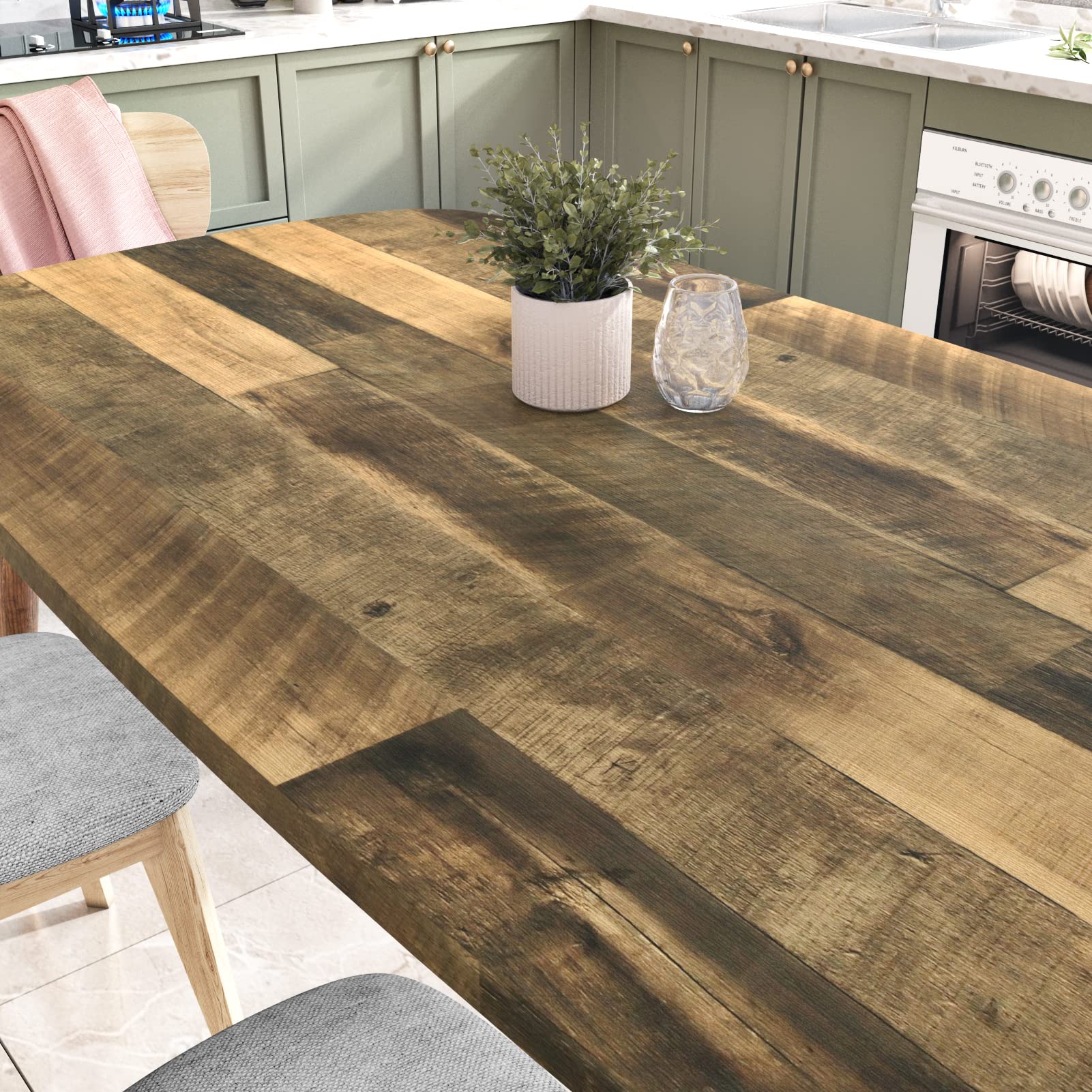 WESTICK Brown Wood Peel and Stick Wallpaper - Rustic Wood Contact Paper for Countertops, Kitchen Tables, Cabinets & Walls - Waterproof Butcher Block Vinyl Wrap (15.8