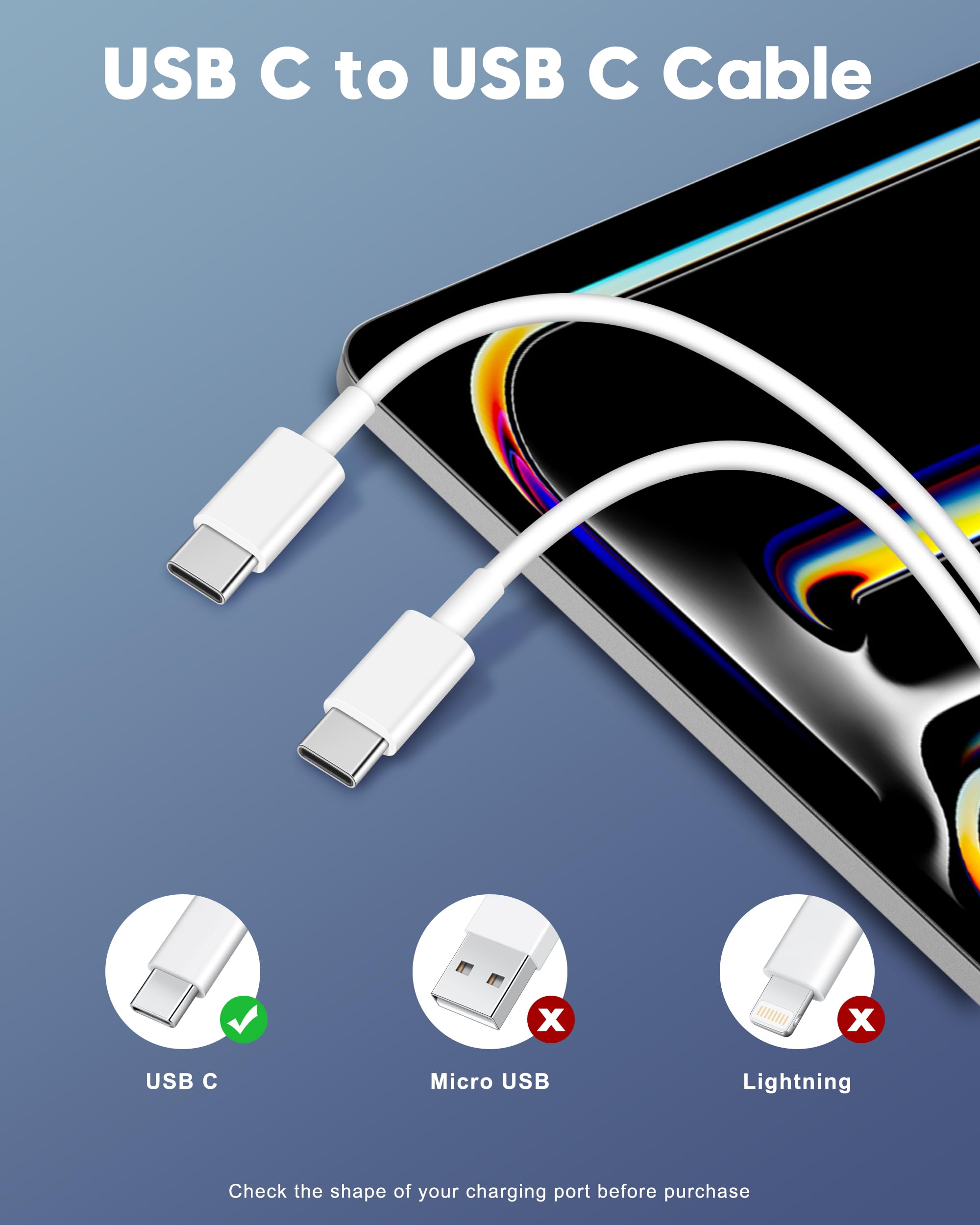 20W USB C Fast Charger Block & 3FT Cable 2-Pack - Compatible with iPhone 16/16 Plus/16 Pro/16 Pro Max/15/15 Plus/15 Pro/15 Pro Max, iPad, AirPods - Quick Charge for Home, Office & Travel