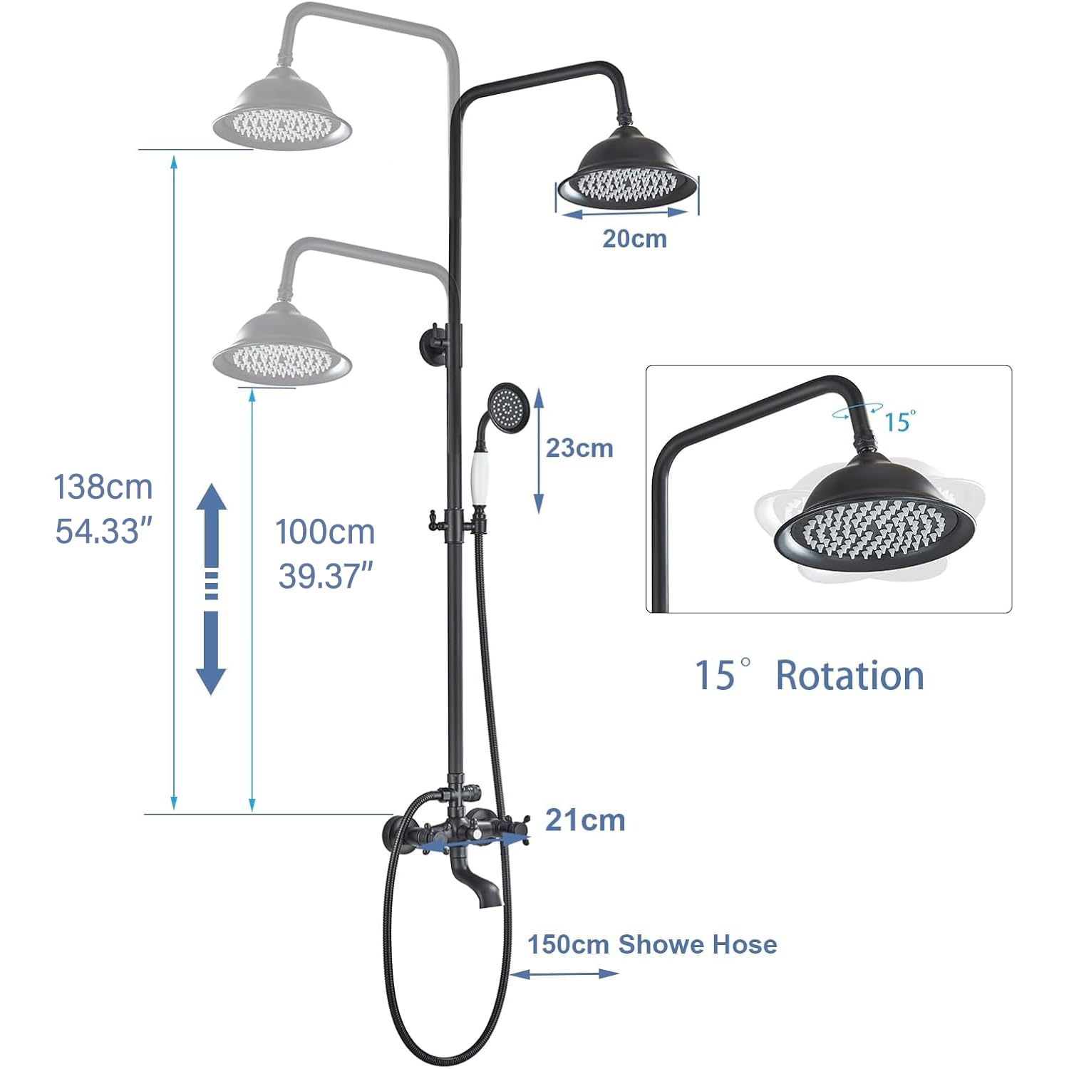 Premium Matte Black Outdoor Shower System - 8 Inch Rainfall Shower Head, Handheld Spray & Tub Spout with 2 Cross Handles - Wall Mounted Bathroom & Backyard Shower Faucet Set for Patio, Poolside & Garden Use