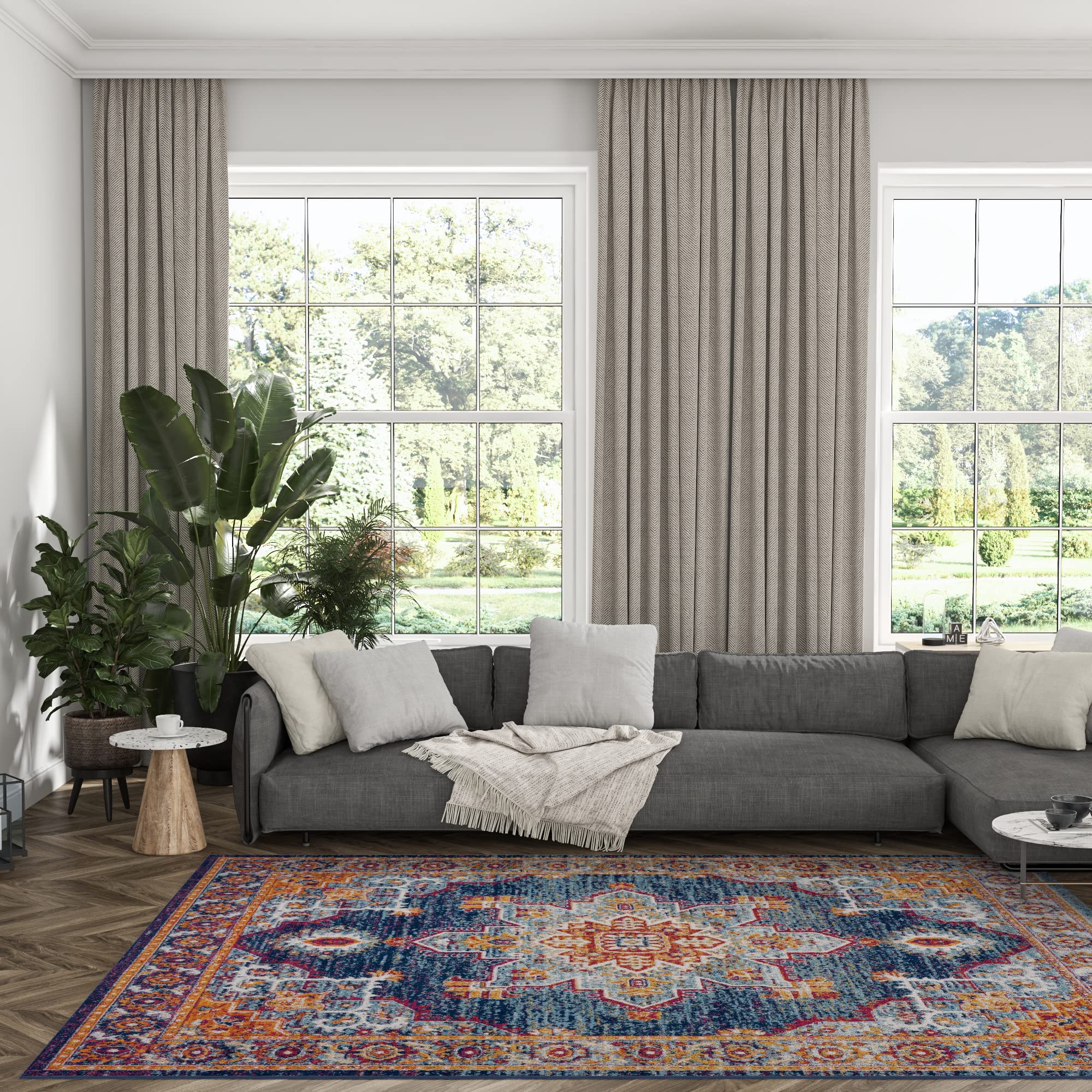 Premium Mila Blue 8x10 Area Rug - Soft Traditional Medallion Design for Living Room, Dining Room, Bedroom & Entryway - Large Indoor Carpet for Home Decor - Perfect for Cozy Spaces & High Traffic Areas