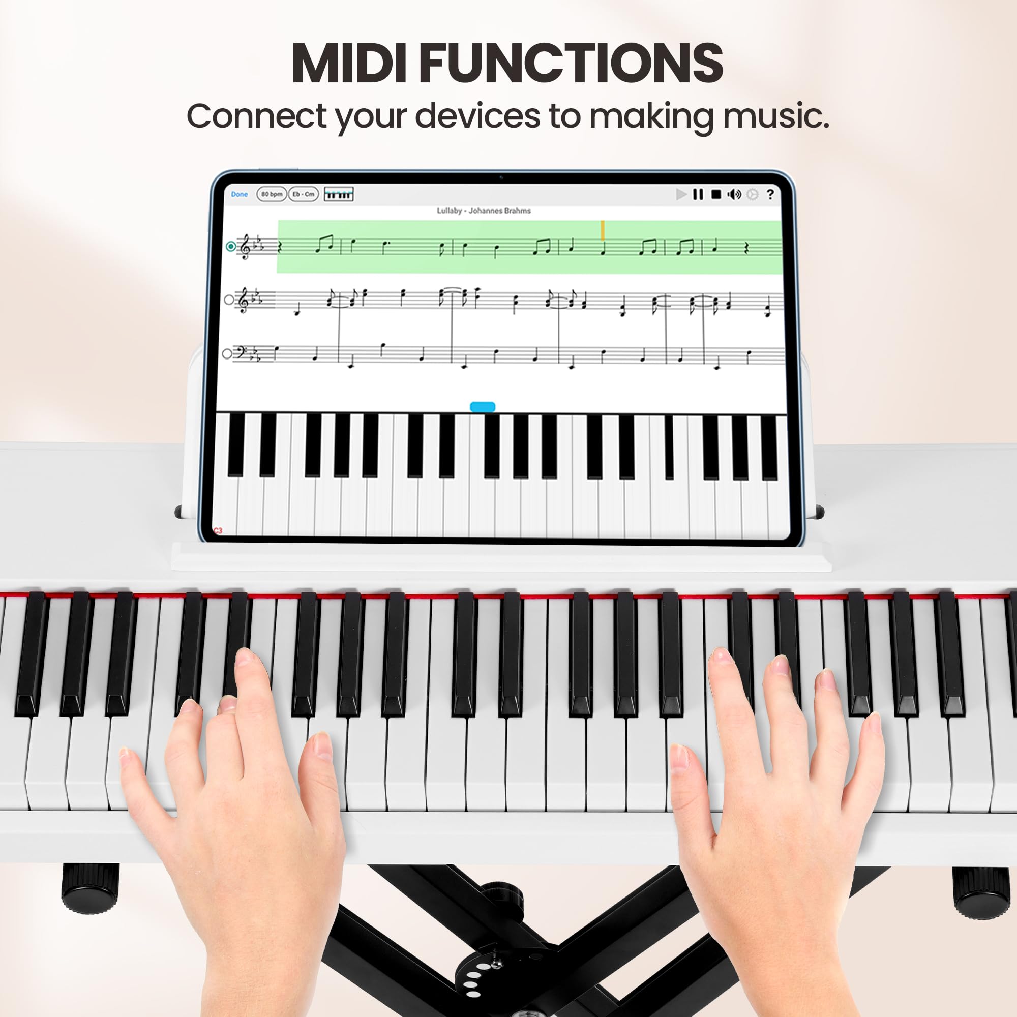 Rengue 88-Key Digital Piano for Beginners - Full Size Semi-Weighted Electronic Keyboard with Stand, Sustain Pedal & Carrying Bag | MIDI/USB/MP3 Connectivity | Portable Keyboard Piano for Adults & Kids | Perfect for Home Practice, Music Lessons & Live Performances (White)