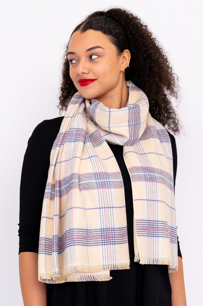 Warm Beige Tartan Scarf for Women & Men - Soft Winter Fashion Accessory - Perfect for Cold Weather, Outdoor Activities & Holiday Gifts