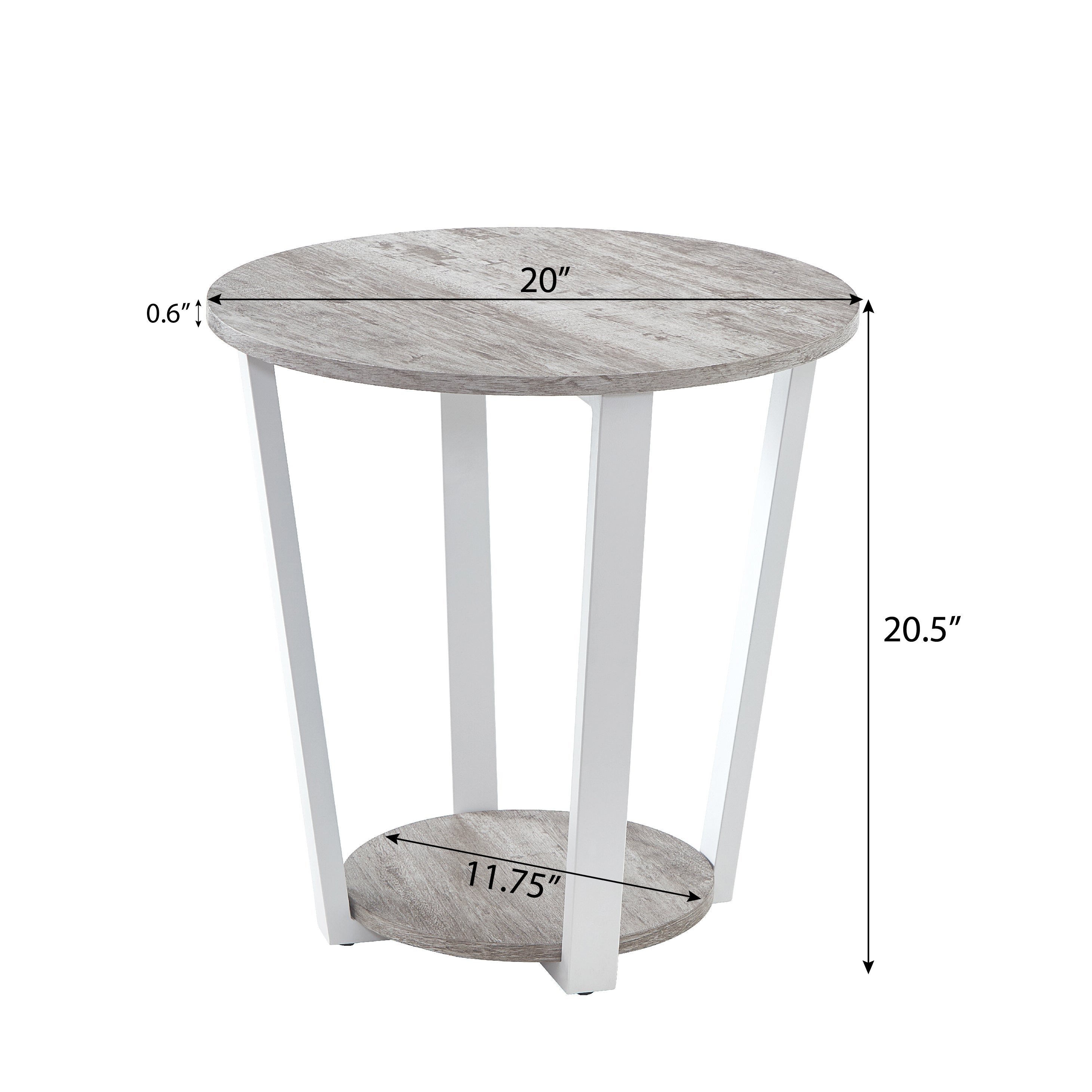 Roundhill Furniture Elysian Modern Round End Table with Lower Shelf - Stylish Living Room Side Table for Sofa, Bedroom & Small Spaces