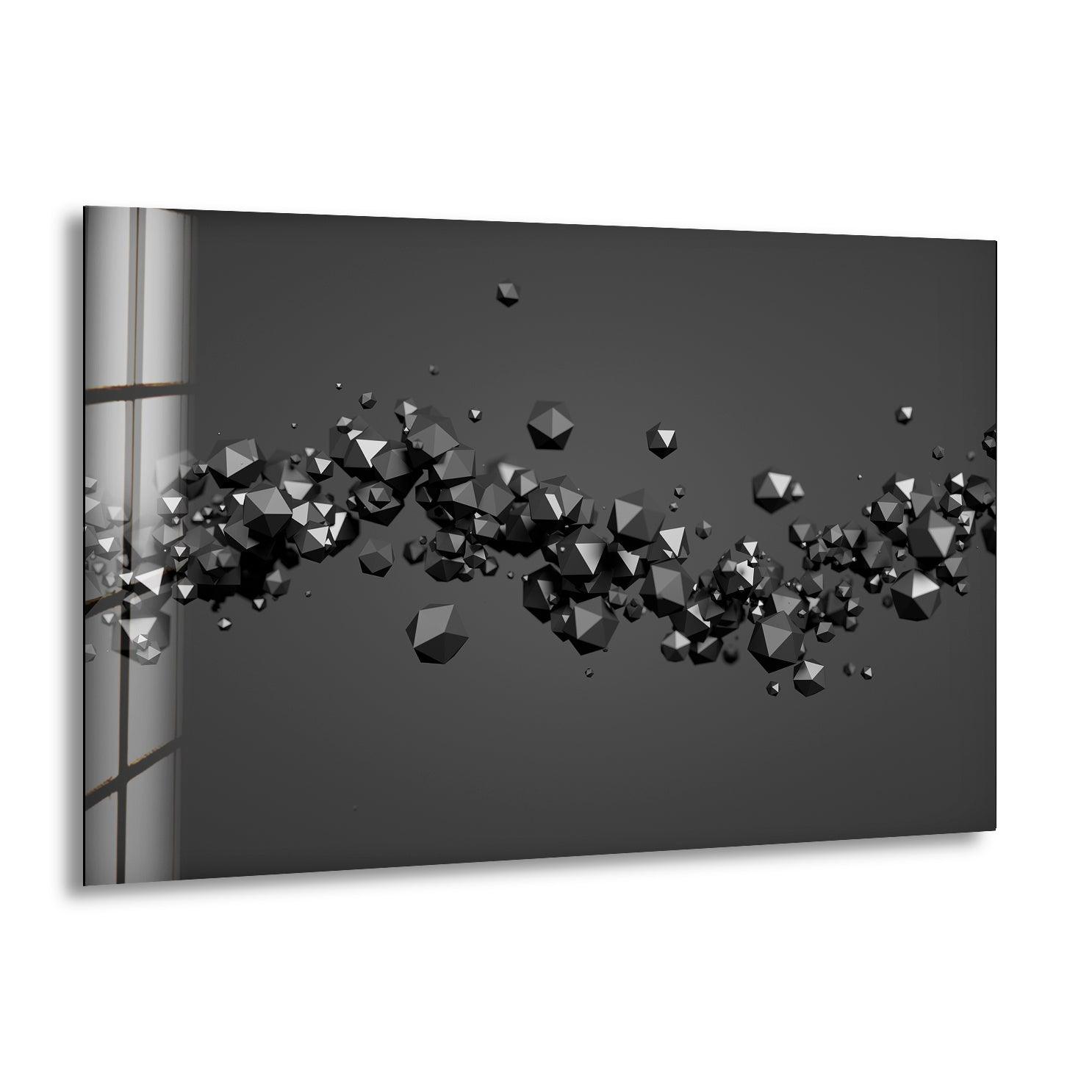 3D Abstract Diamond Glass Wall Art - Black Modern Home Decor for Living Room, Bedroom & Office