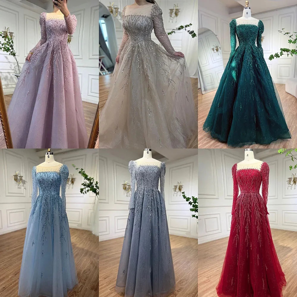 Elegant Dusty Pink Long Sleeve Evening Gown - Luxury Dubai Party Dress for Women LA71915 | Perfect for Weddings, Galas & Formal Events