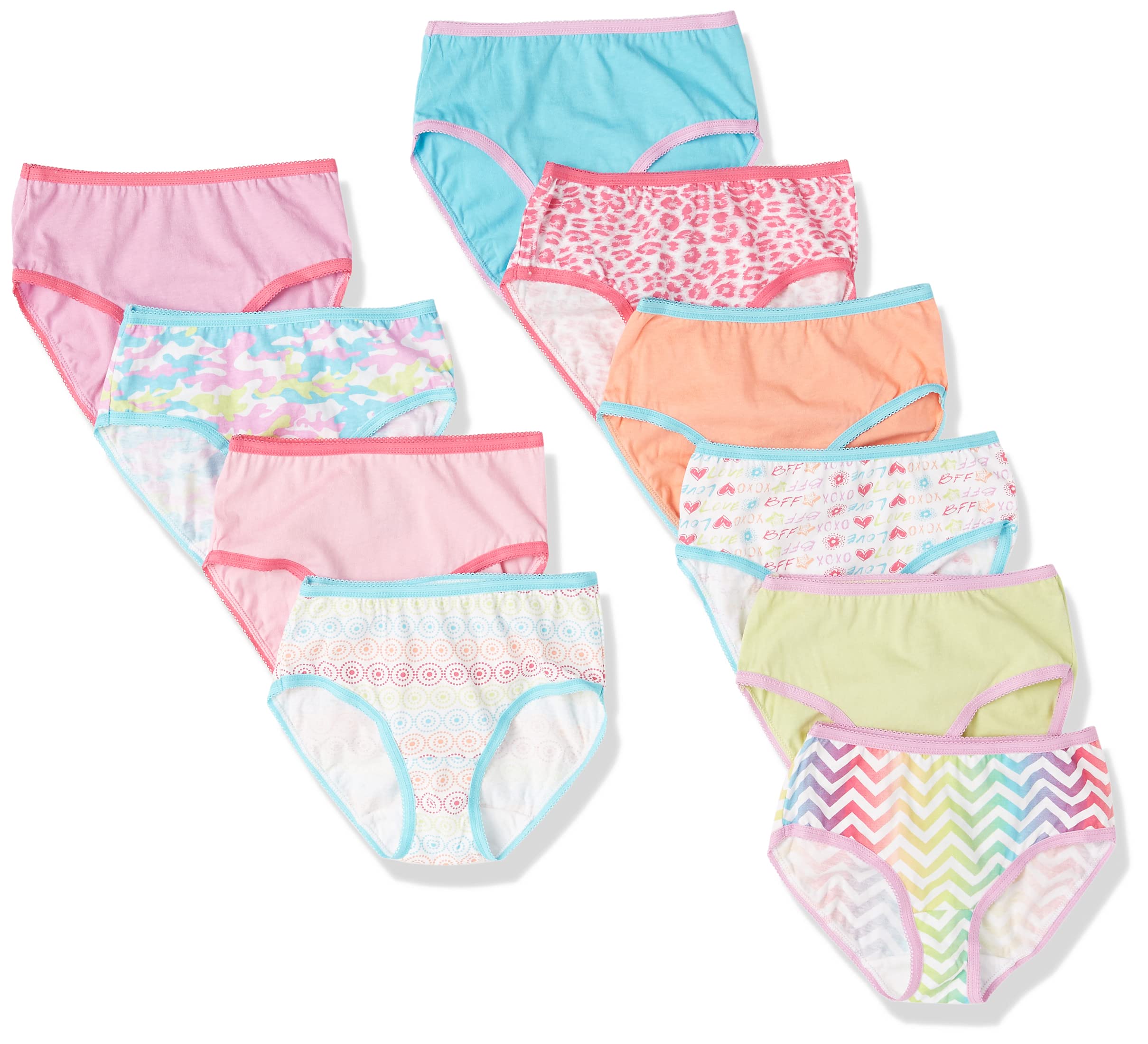 Trimfit Girls 100% Cotton Colorful Briefs Panties (Pack of 10) - Soft & Breathable Underwear for School, Play & Everyday Comfort