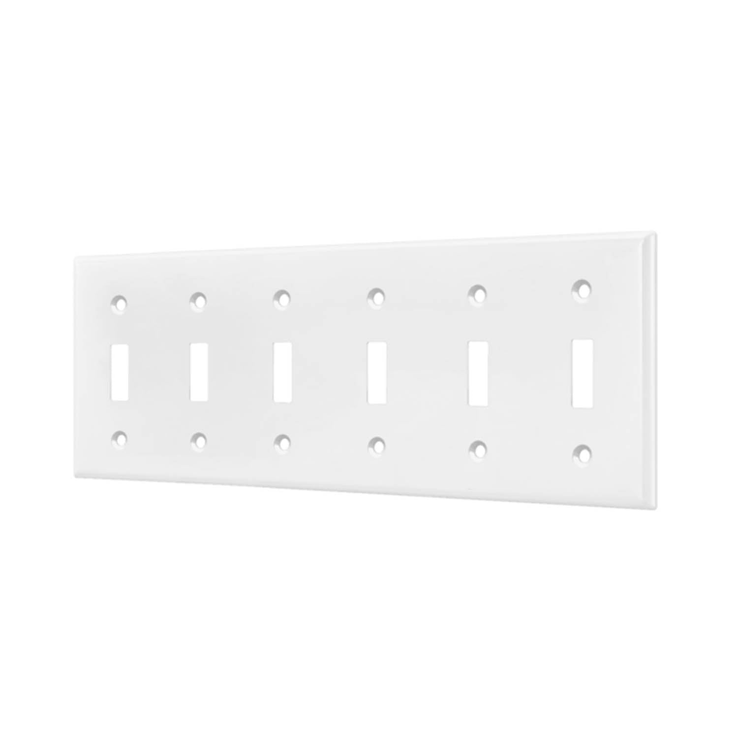 6 Gang Toggle Light Switch Cover Plate - White, Standard Size, Durable Plastic - Perfect for Home, Office & Commercial Electrical Wiring Updates