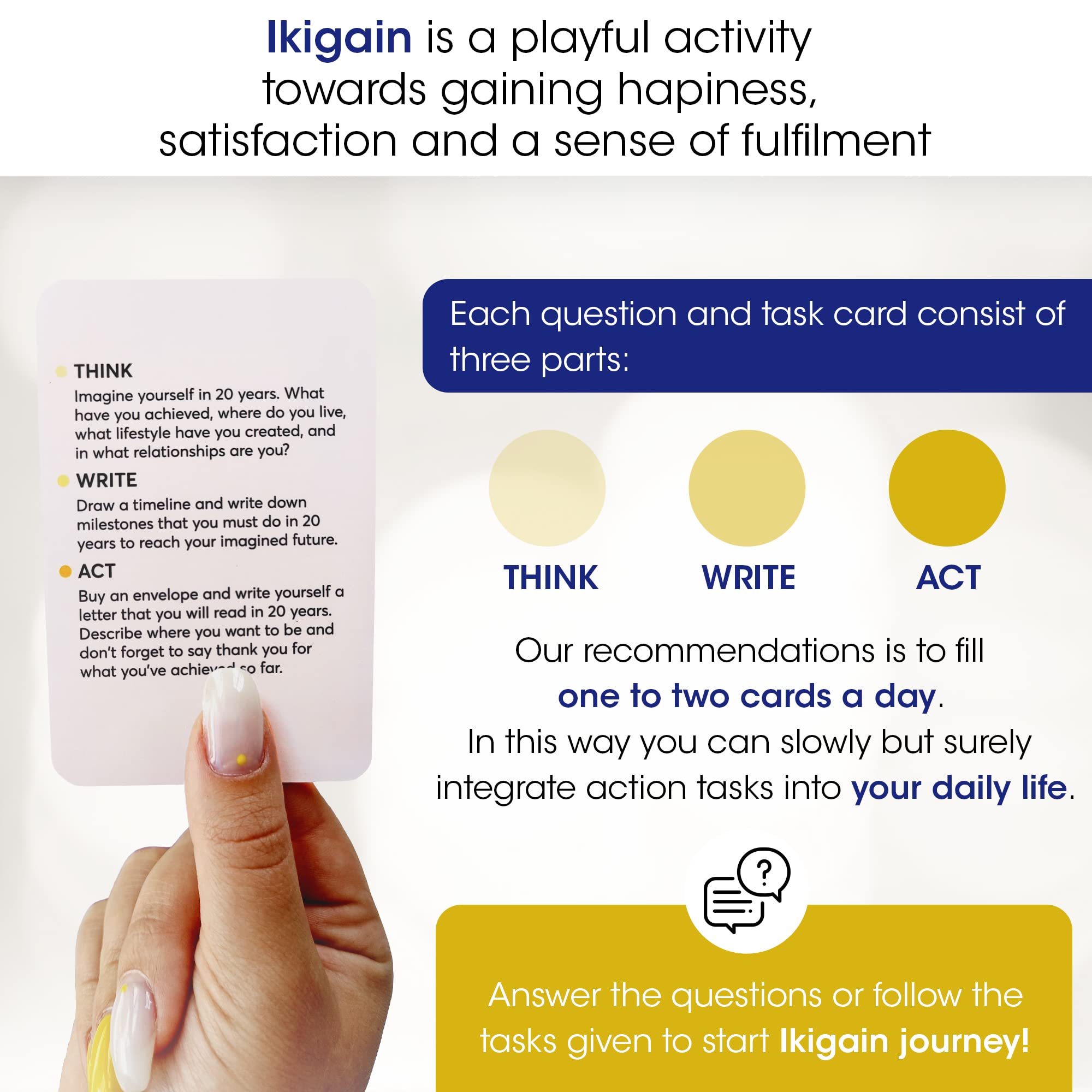 IKIGAI Self Discovery Cards - 35 Mindfulness Cards for Stress Relief, Personal Growth & Daily Inspiration - Japanese Culture Inspired Self Help Journal for Women and Men - Perfect for Meditation, Therapy & Gift Giving