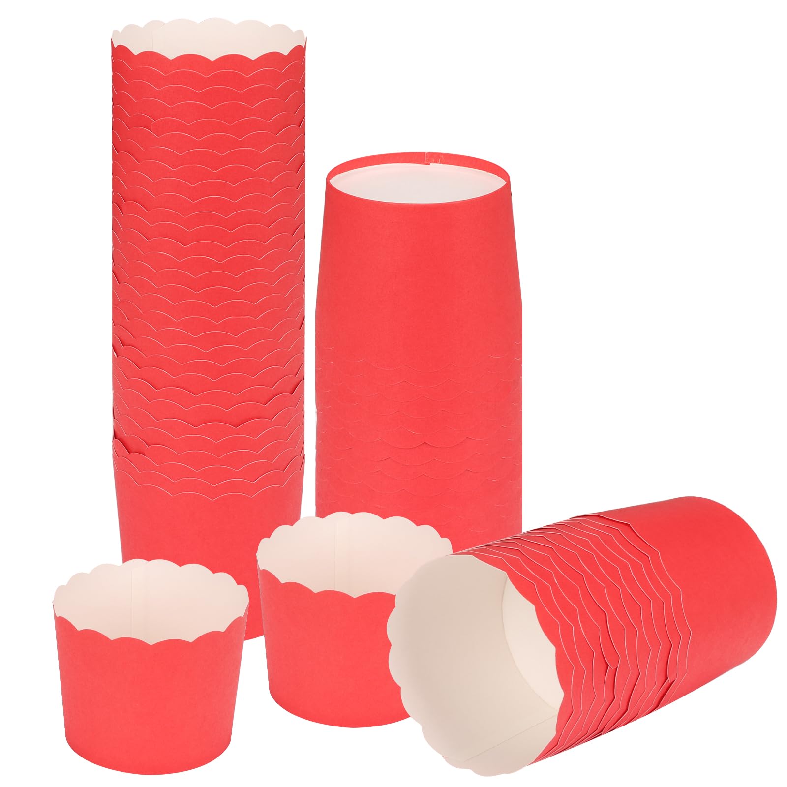 60-Pack Large Red Disposable Paper Baking Cups - Greaseproof Cupcake & Muffin Liners for Baking, Birthday Parties, Baby Showers, and Holiday Decorations - Perfect for Home Baking, School Events, and Party Dessert Displays