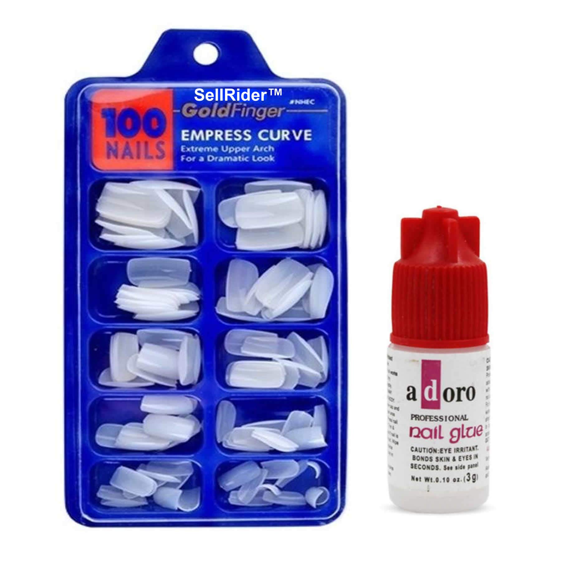 SellRider 100pcs Acrylic Fake French Nails with Glue - Long Lasting Artificial Nails for Manicure, Salon & Party | Shining White Tips, Easy to Apply, Reusable False Nails for Women & Girls (Perfect for Weddings, Prom, Date Night & Special Occasions)