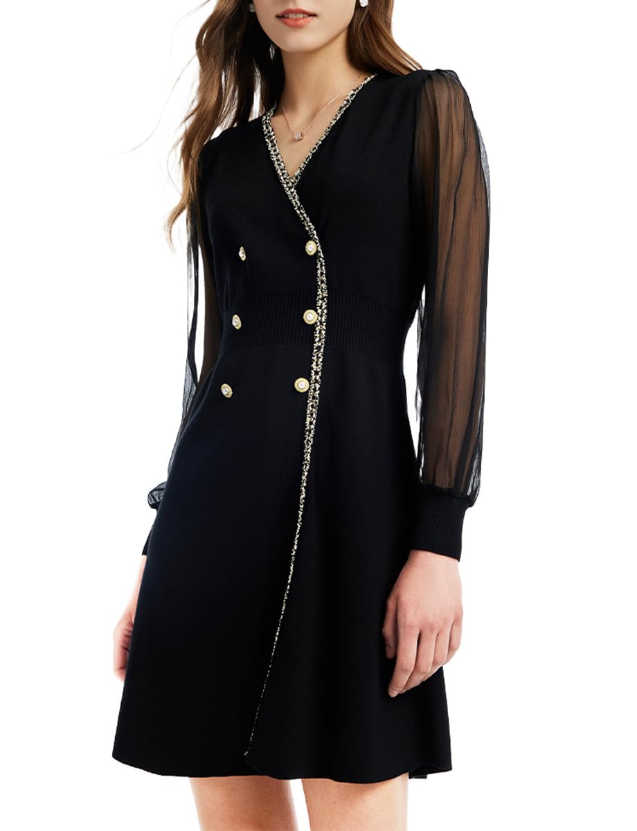 Elegant Black Formal Dress for Women - Silk & Lace Long Sleeve V-Neck Velvet Evening Gown | Perfect for Weddings, Parties & Special Occasions