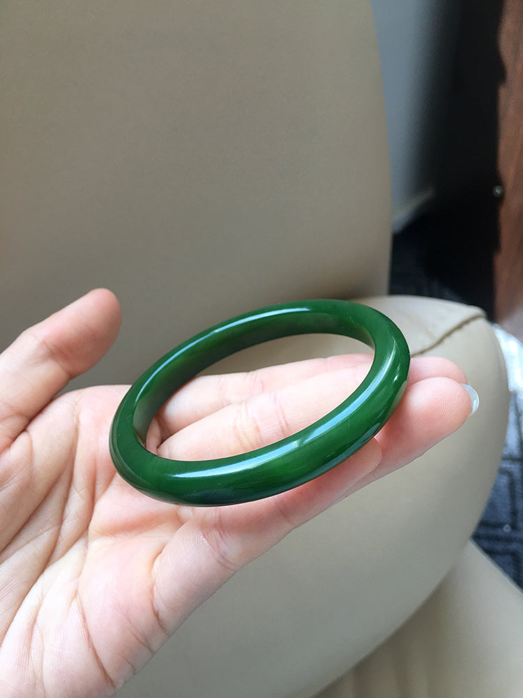 Natural Jade Bangle Bracelet - 57.2mm Inner Diameter Nephrite Jade Bangle (NBE006) - Perfect for Meditation, Yoga & Spiritual Healing