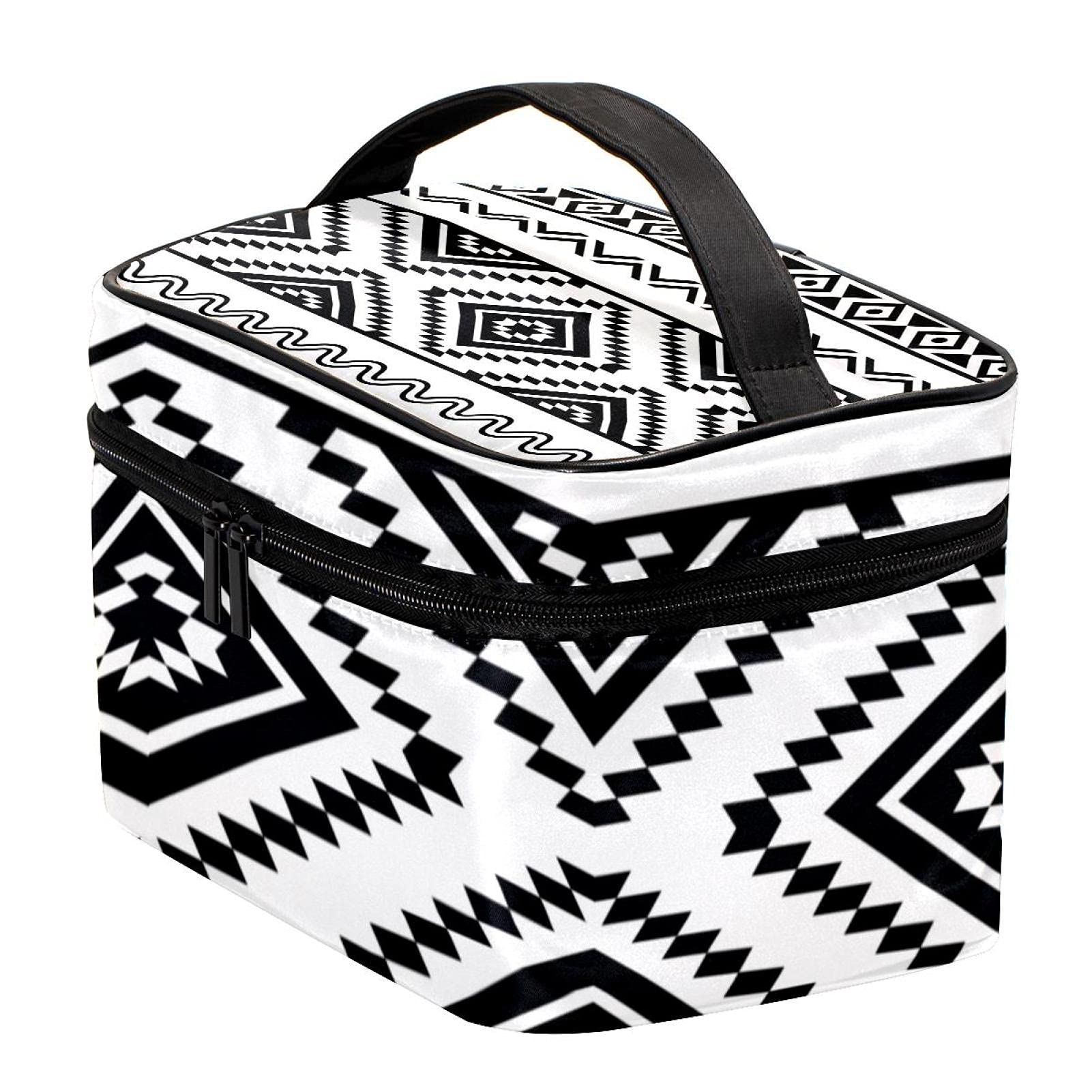 Aztec Geometric Pattern Large Travel Makeup Bag - Waterproof Cosmetic Organizer with Zipper for Women & Girls | Perfect for Vacation, Gym, and Daily Essentials Storage