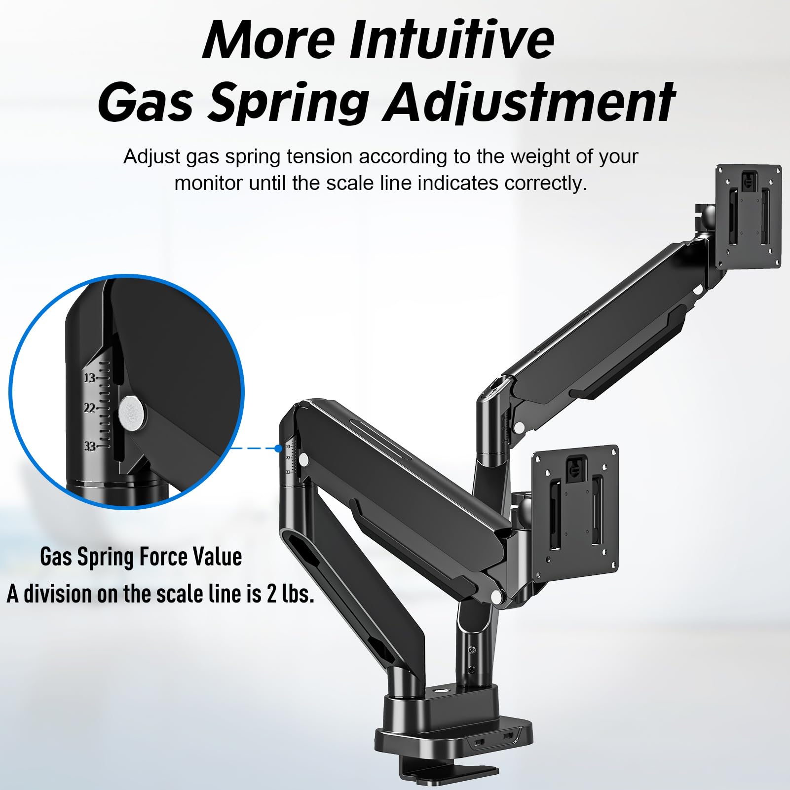 MOUNTUP Dual Monitor Stand for 13-39 Inch Screens - Adjustable Gas Spring Arms, Holds 4.4-33 lbs, VESA Compatible Desk Mount with USB Port - Perfect for Home Office, Gaming Setup & Workstation Ergonomics