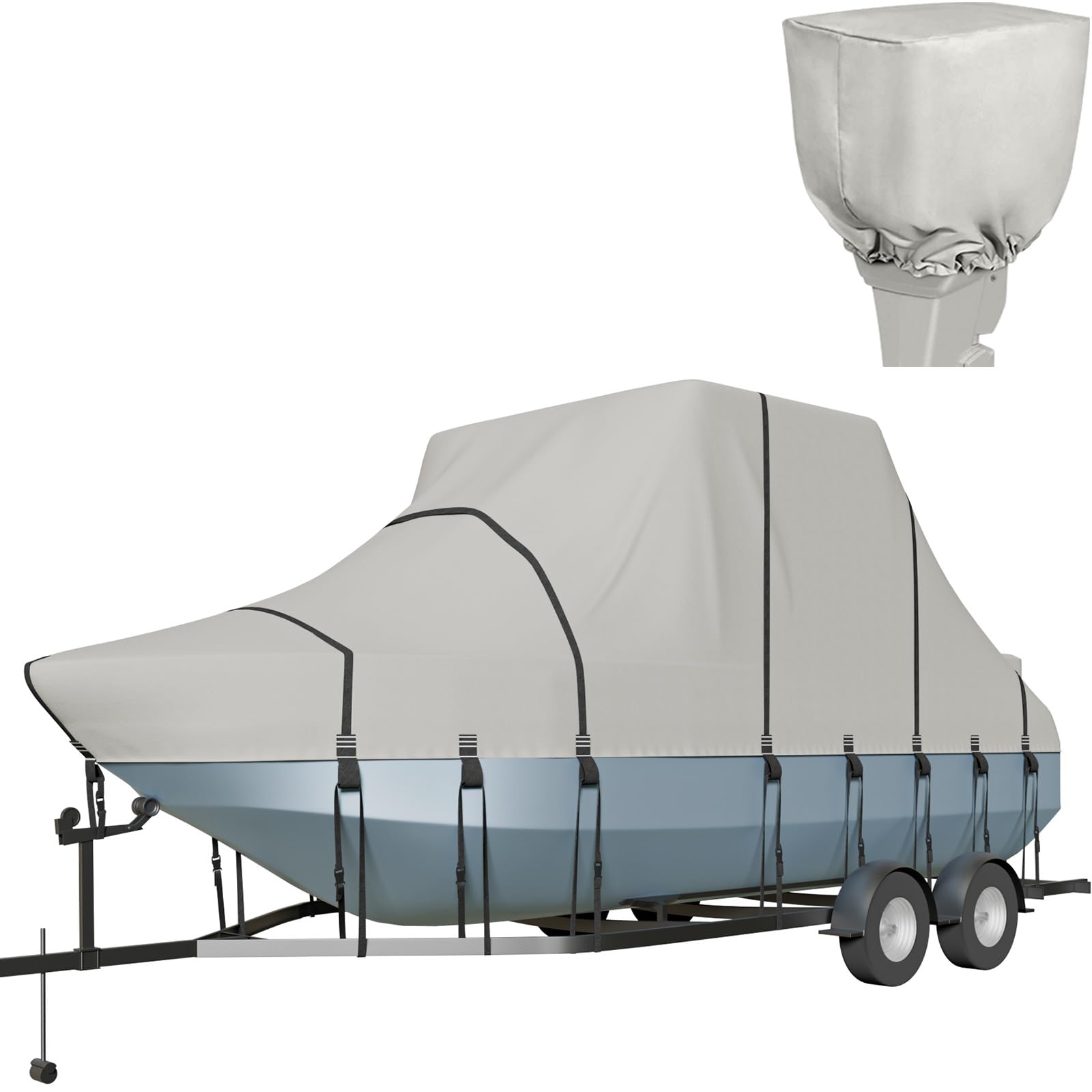 19'-21' T-Top Boat Cover - 900D Solution Dyed Heavy Duty Hard Top Cover with 19 Windproof Straps & Motor Protection - Fits Center Console Boats up to 104