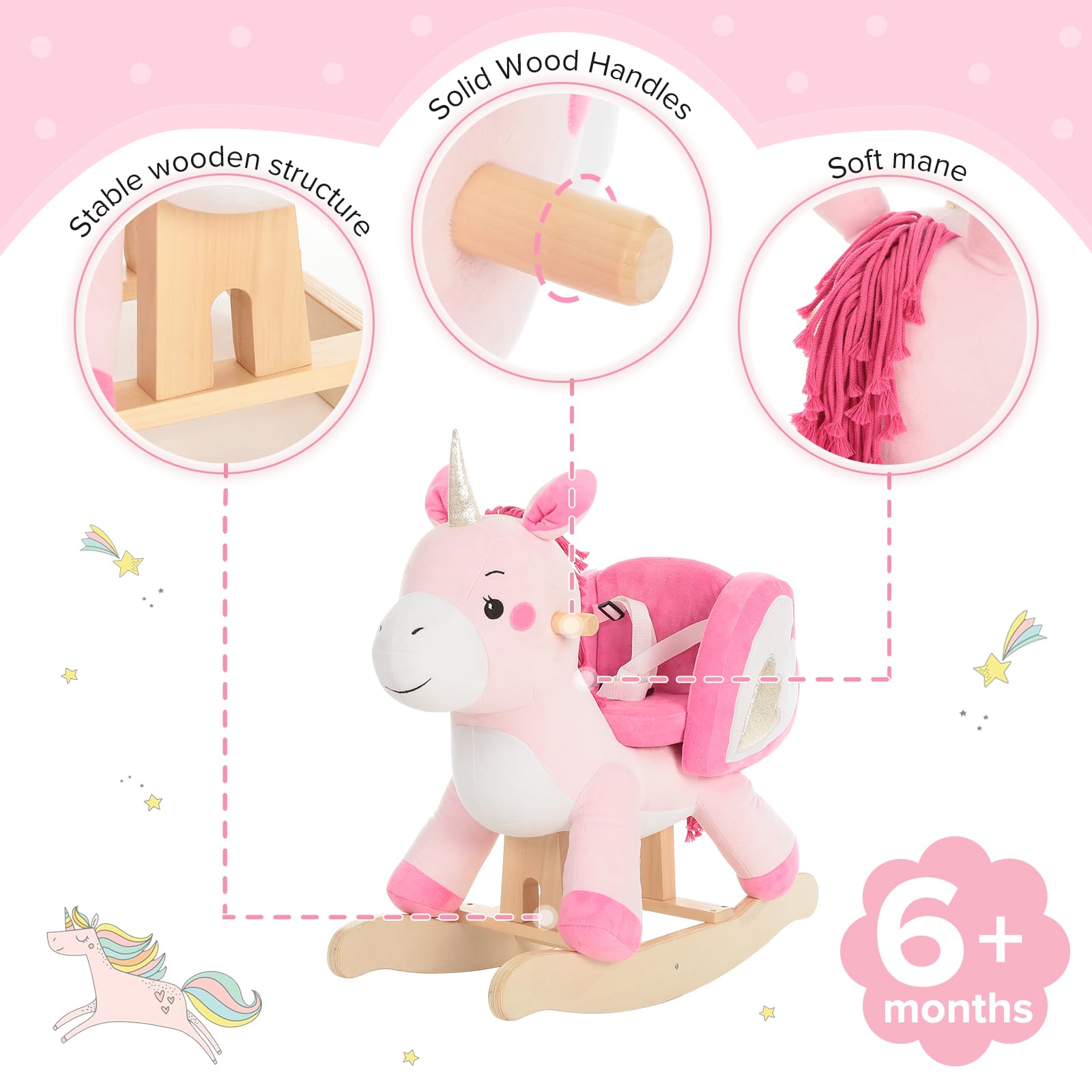 Labebe Baby Rocking Horse - Plush Unicorn Ride-On Toy for Infants 6 Months to 3 Years | Soft Animal Rocker for Toddlers (Pink) | Perfect for Playtime, Nursery Decor & First Birthday Gifts