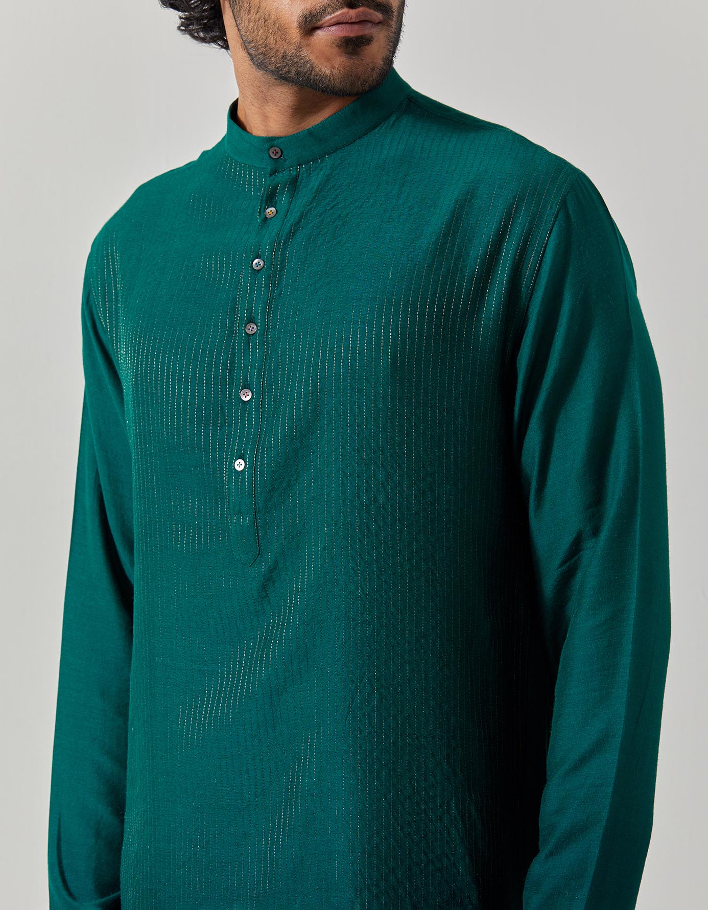 Roshan Bade Miyan Kurta - Premium Muga Satin Green Men's Traditional Indian Kurta for Festivals & Weddings