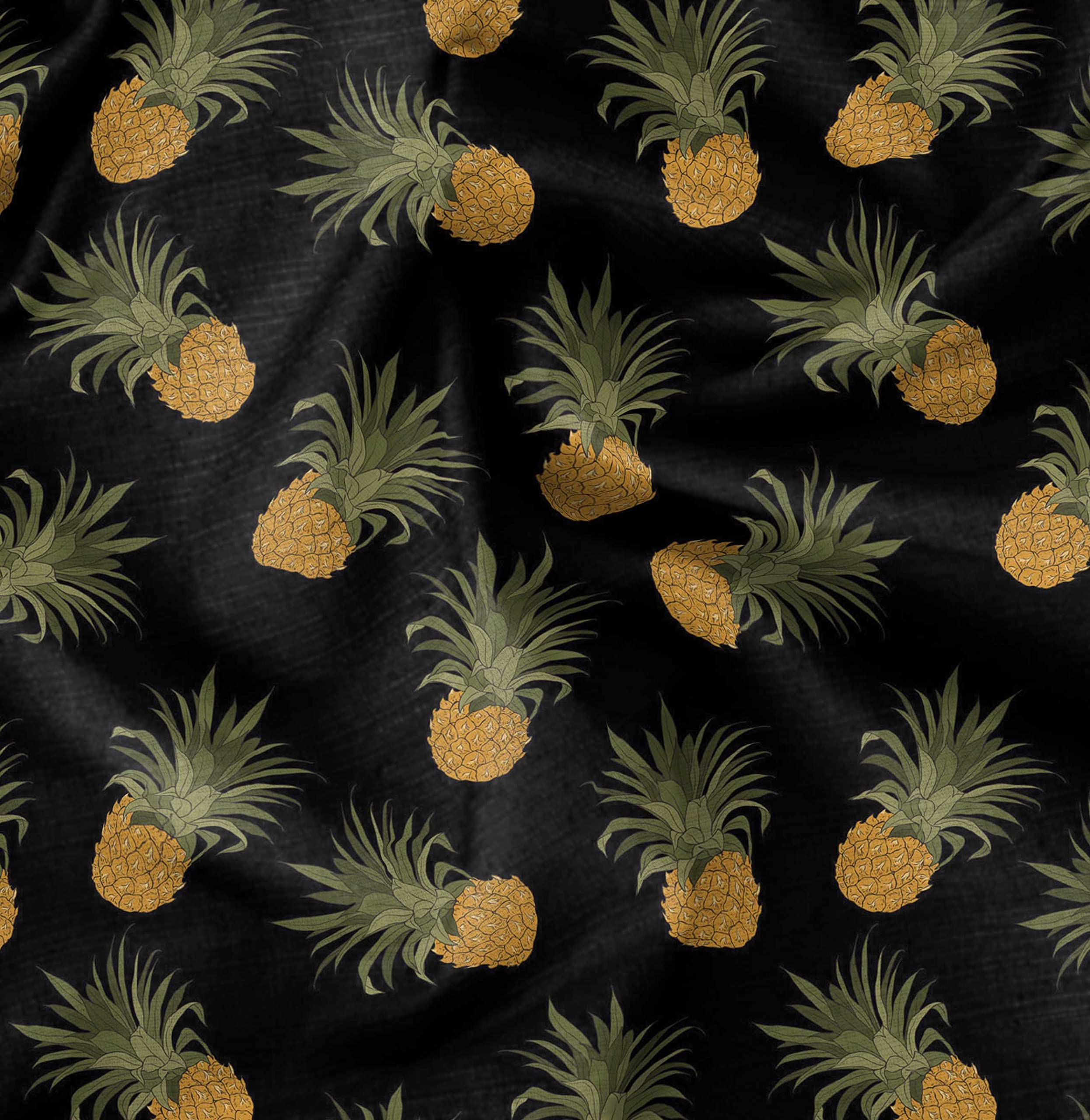 Soimoi Black Polyester Crepe Fabric by The Yard - 42 Inch Wide Tropical Pineapple Print Fabric for Fashion Apparel, Dresses, Home Decor & DIY Projects - Perfect for Summer Outfits, Curtains, Pillows & Crafting