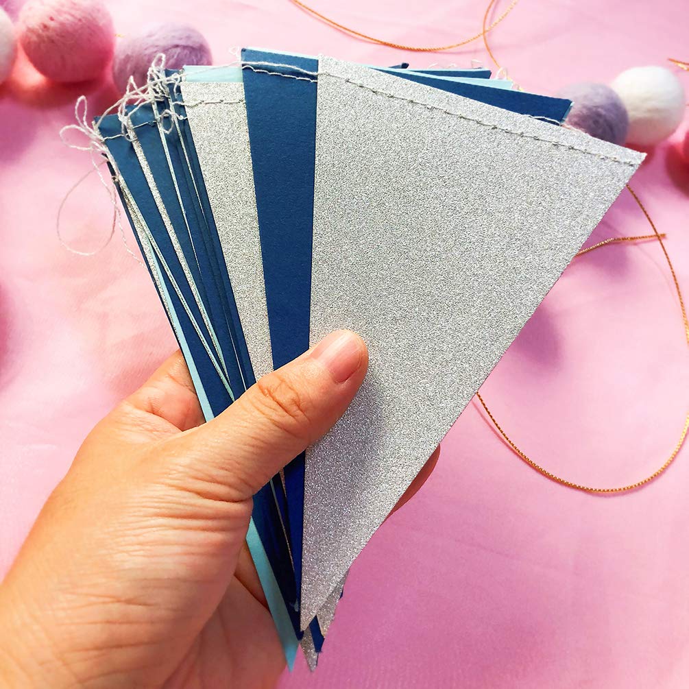 Blue Boys Baby Shower & Birthday Party Bunting Banner - Carnival Pennant Streamers, Flags & Decorations for Nursery, Birthday Celebrations & Outdoor Events