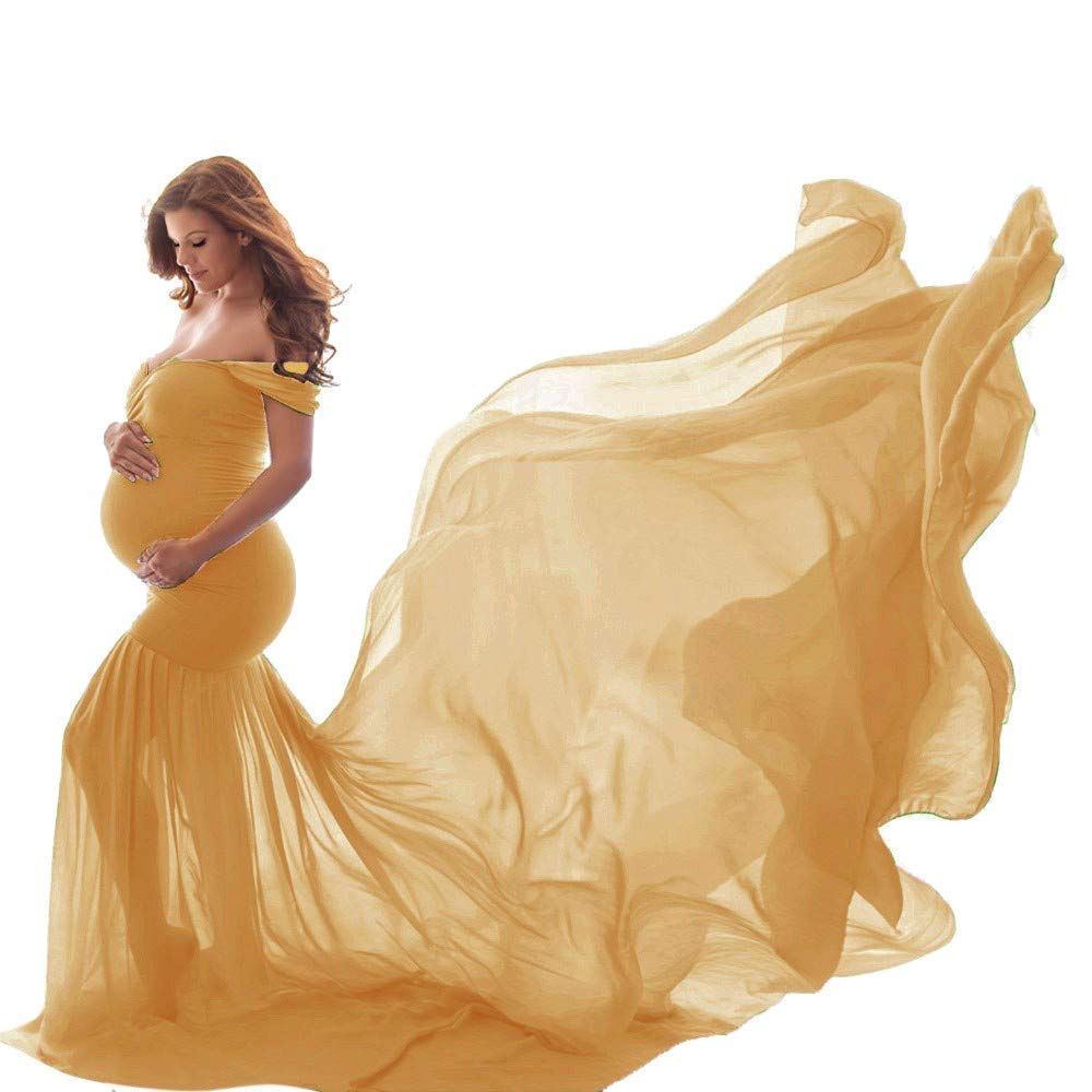 MOMKER Women's Maternity Photography Dress - Off Shoulder Sleeveless Solid Long Gown for Pregnancy Photos, Wedding Guest & Special Occasions