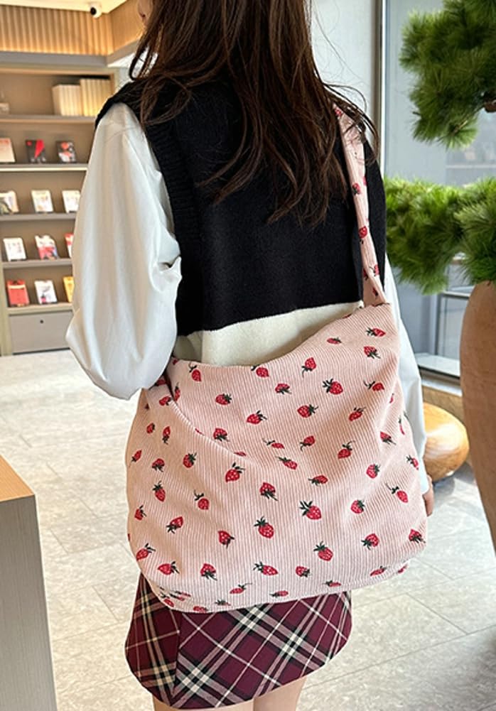 Strawberry Print Shoulder Bag for Women - Cute Tote Purse, Messenger Bag with Large Capacity, Crossbody Satchel Handbag | Perfect for Shopping, Travel & Daily Use