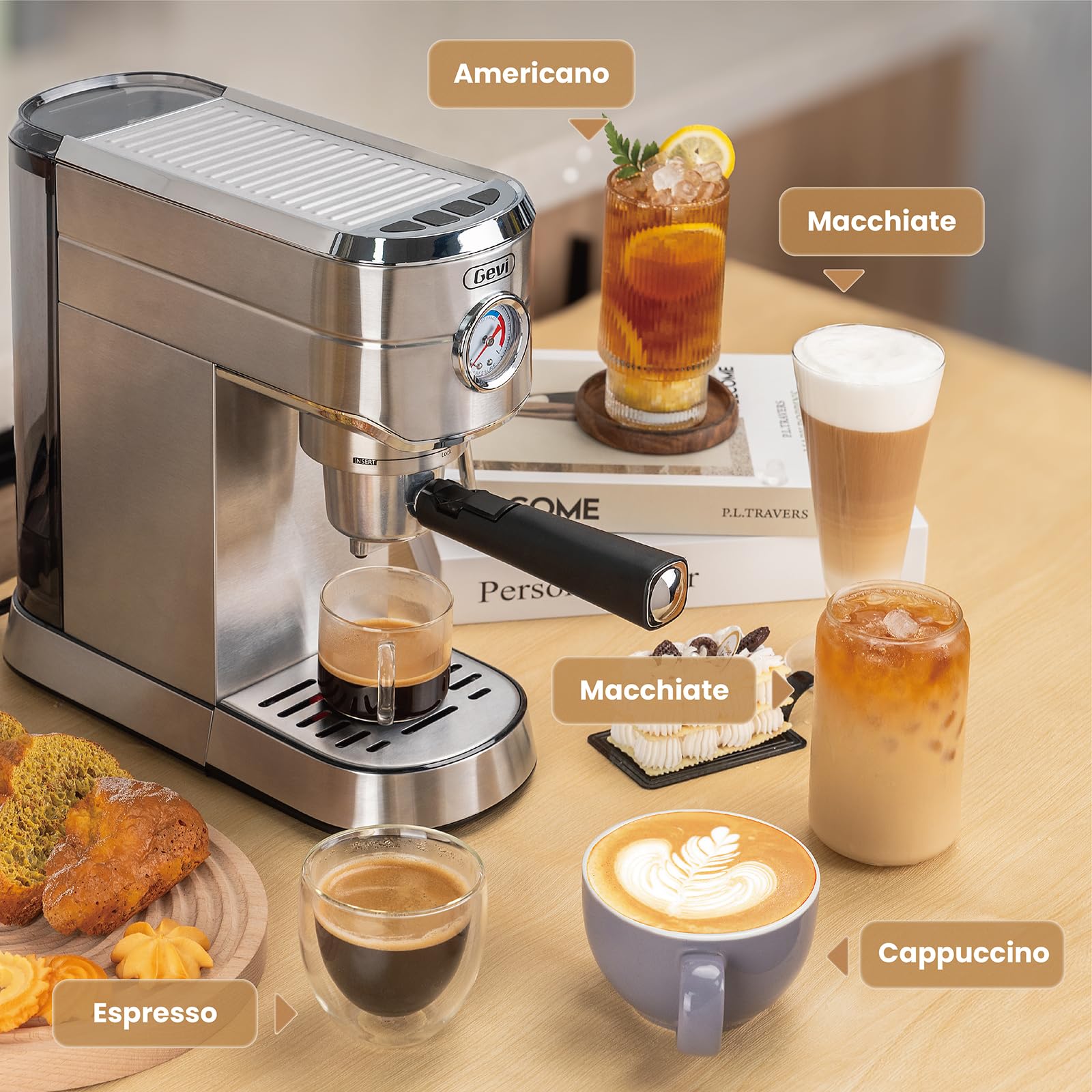 Gevi Commercial Espresso Machine for Nespresso Original Capsules & Ground Coffee - Professional Coffee Maker with Milk Frother for Cappuccino & Latte - Perfect for Home, Office & Coffee Shop Use