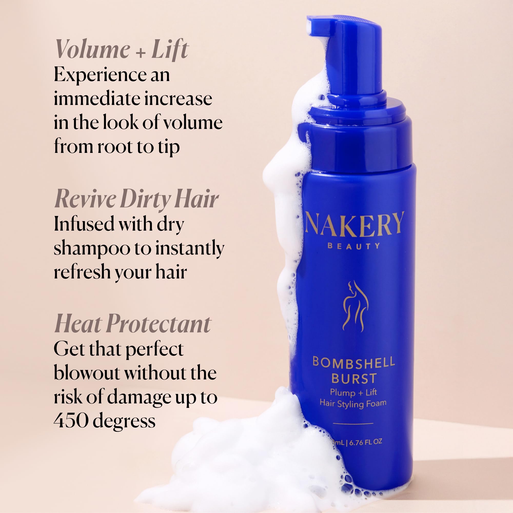 Nakery Bombshell Burst Volumizing Hair Foam Mousse - Biotin, Keratin & Panthenol Enriched Styling Foam for Curly, Straight & All Hair Types - Perfect for Daily Styling, Salon-Like Volume & Heat Protection