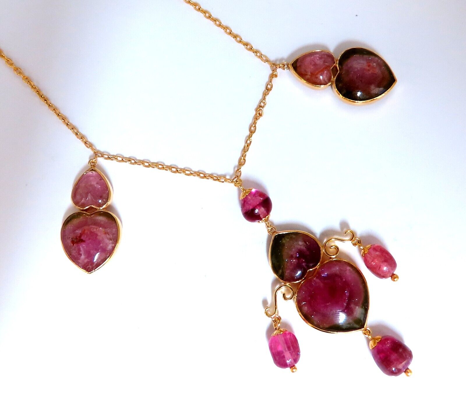 80ct Natural Carved Watermelon Tourmaline Necklace in Purple & Pink - 14K Gold Jewelry for Women, Perfect for Weddings, Parties & Special Occasions