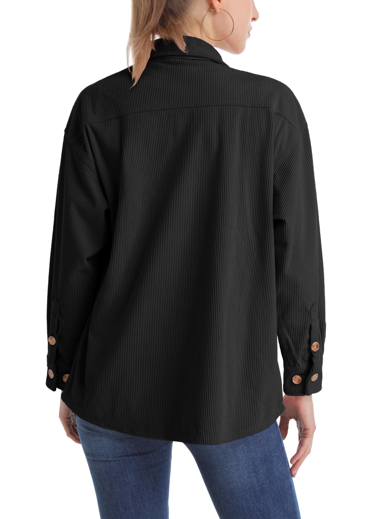 MAGCOMSEN Women's Corduroy Shacket - Long Sleeve Button Down Shirt Jacket with Bust Pocket, Loose Fit Casual Blouse for Spring | Perfect for Layering, Office Wear & Weekend Outfits