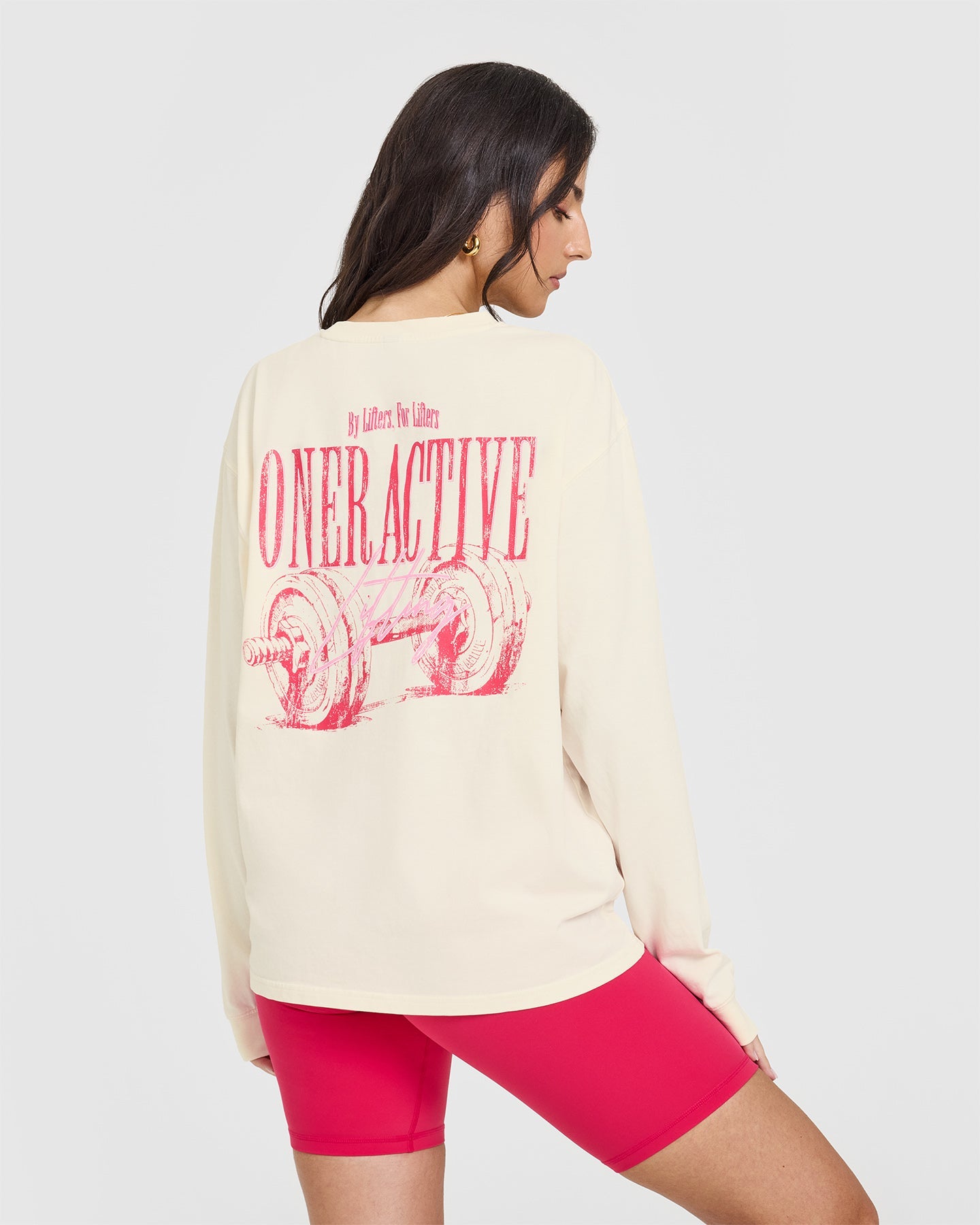 Oner Graphic Washed Long Sleeve T-Shirt for Women | Vintage Distressed Off White Cotton Top | Casual Streetwear, Layering, Fall Outfits