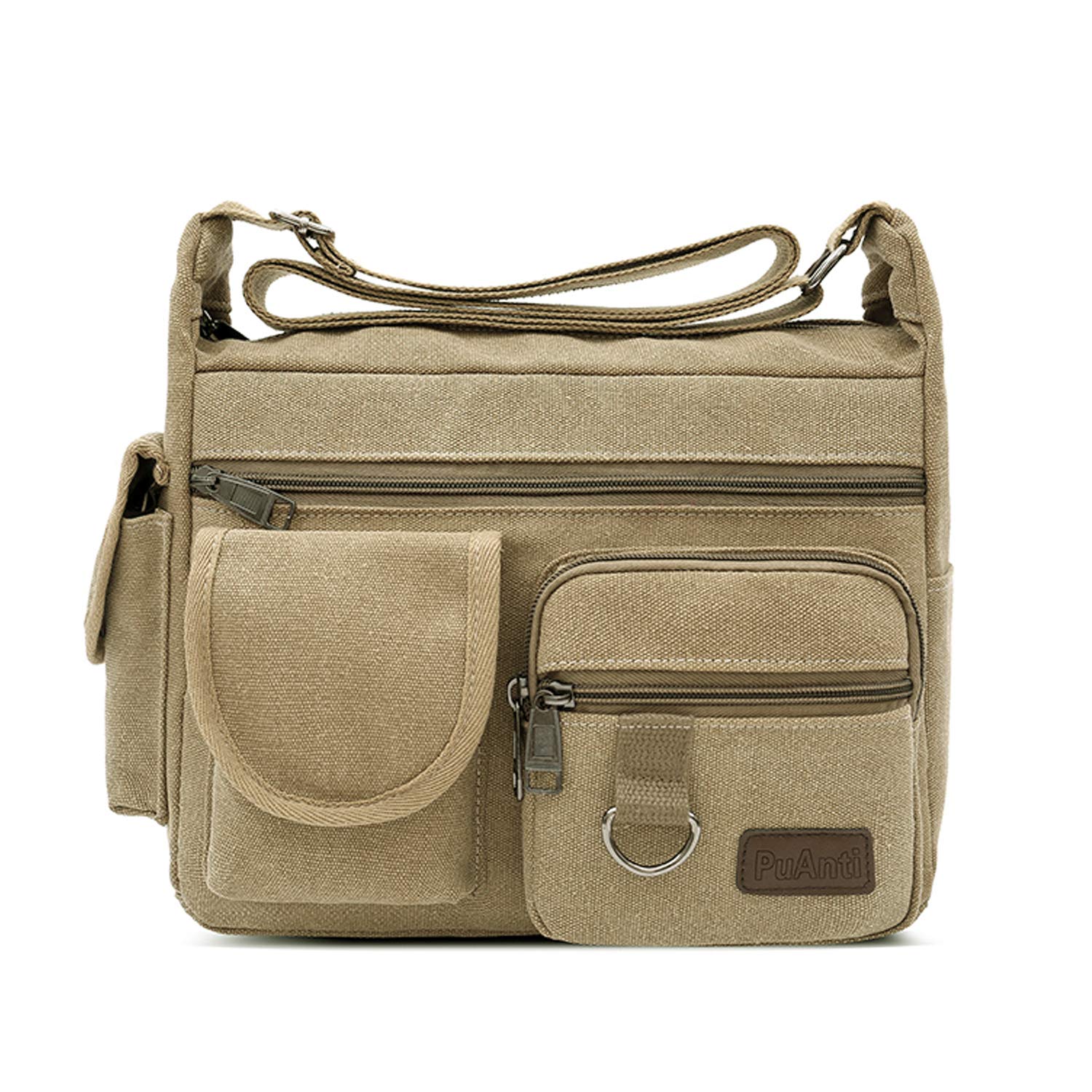 FANDARE Canvas Crossbody Bag for Men & Women - Durable Messenger Shoulder Bag, Satchel Work Bag, Bookbag & Briefcase in Khaki - Perfect for Office, Travel & Daily Commute