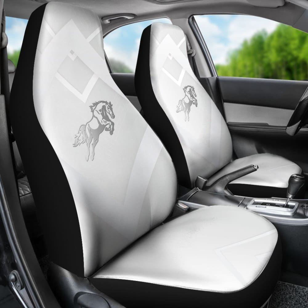 Custom Metallic Silver Mustang Horse Printed Car Seat Covers - Premium Fit for Ford Mustang Models - Perfect for Car Enthusiasts & Gift Giving