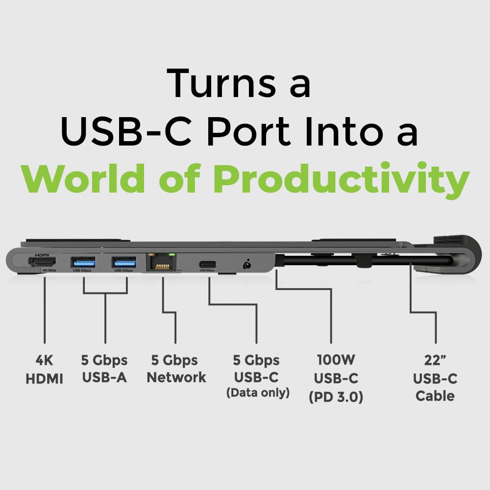 IOGEAR Dock Pro 6-in-1 4K Adjustable Laptop Stand with Docking Station - HDMI 4K@30Hz, 2x USB-A, USB-C, Gigabit Ethernet, 100W PD Charging - Compatible with Windows 10/11 & macOS - Perfect for Home Office, Remote Work & Multi-Monitor Setup