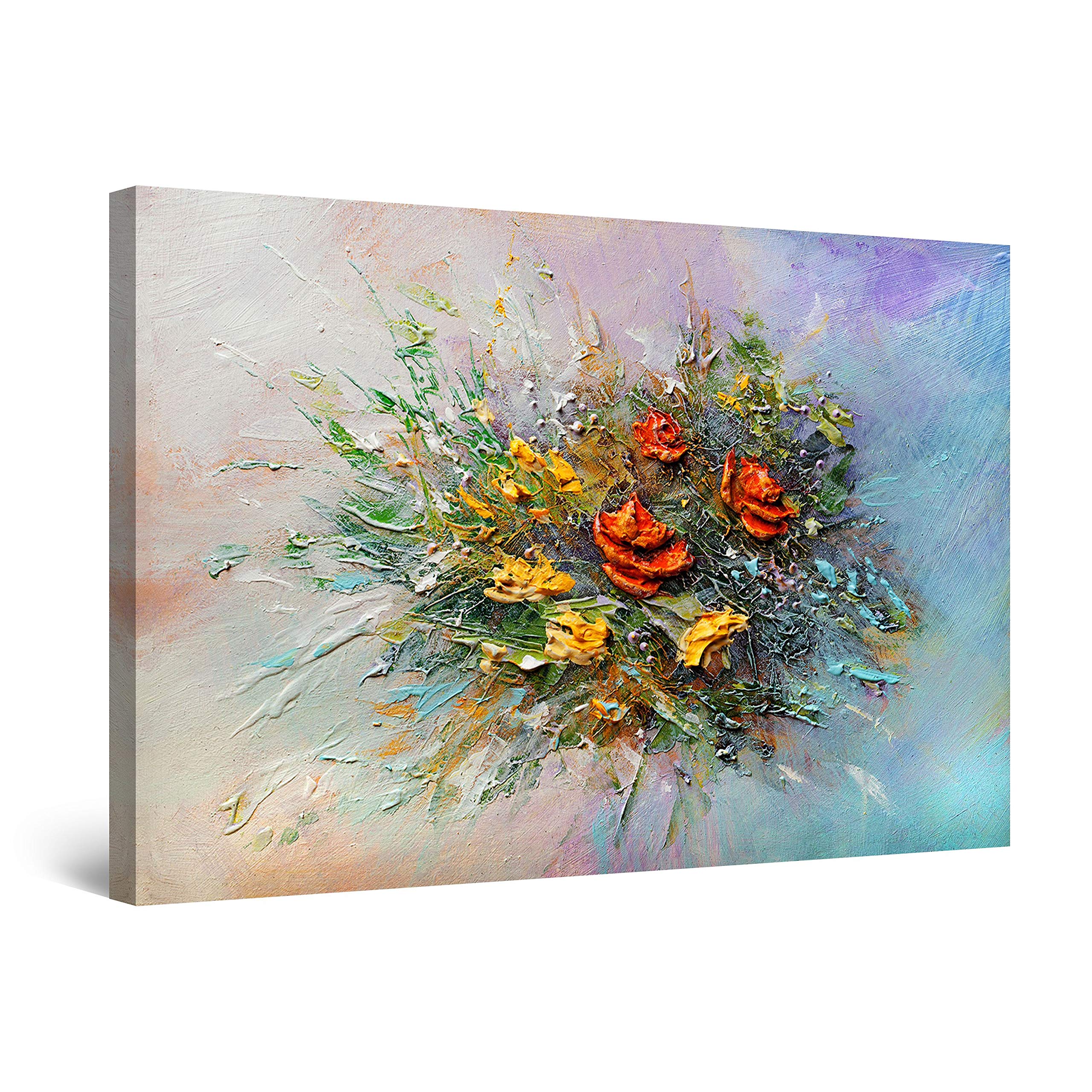 Startonight Framed Abstract Floral Canvas Wall Art - 32x48 Inch Modern Flower Bouquet Painting for Living Room, Bedroom & Office Decor