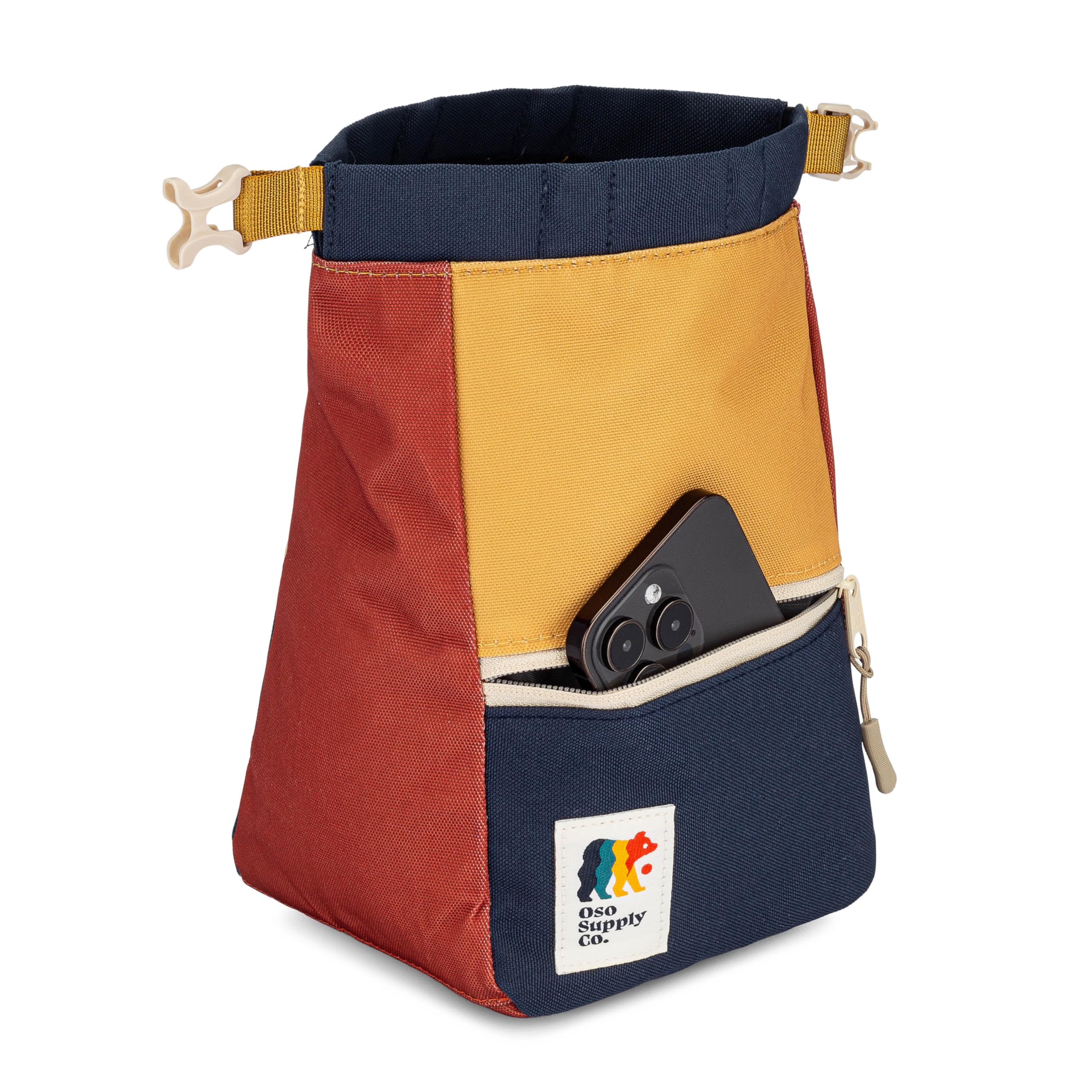 **Crux Bouldering Chalk Bucket - Large Rock Climbing Chalk Bag with Magnetic Closure, Zippered Pockets & Mesh Pouch - Ideal for Climbers, Weightlifting, Gymnastics & Outdoor Training**