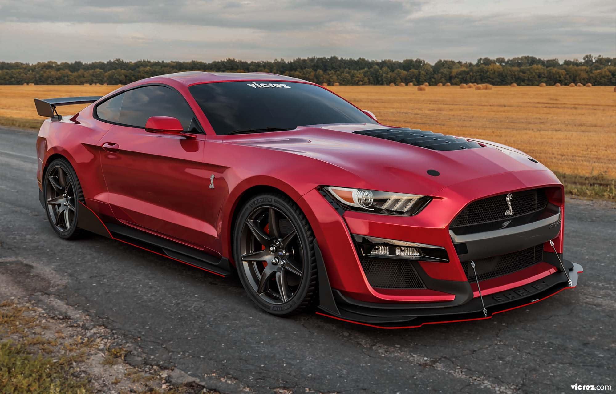 Vicrez GT500 Style Side Skirts Rocker Panels vz102175 for Ford Mustang 2015-2022 | Carbon Fiber Body Kit Upgrade | Perfect for Street Racing & Car Shows