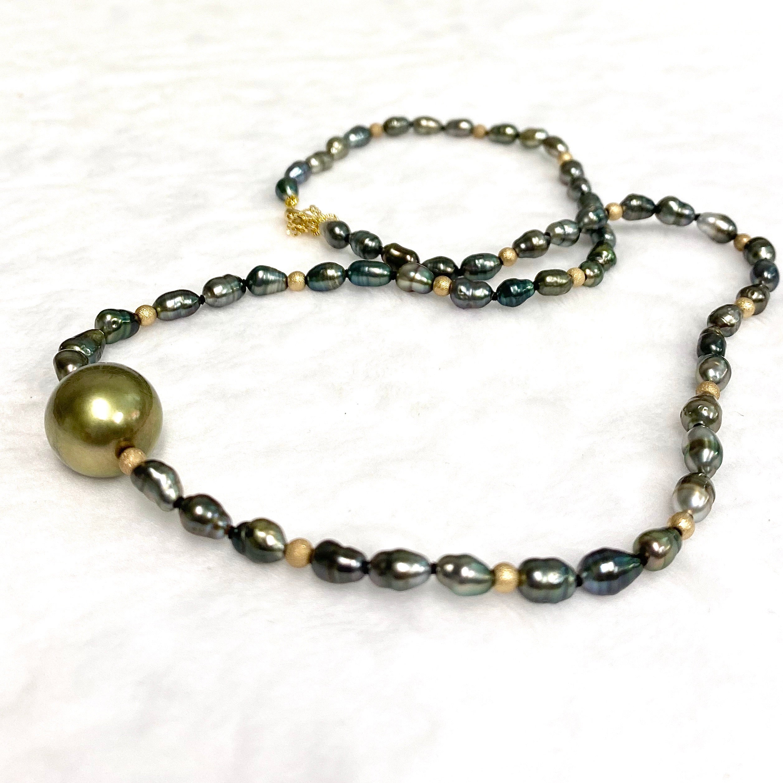 TARA Necklace with Keshi and Pistachio Tahitian Pearls - Elegant Jewelry for Women, Perfect for Weddings, Parties & Special Occasions