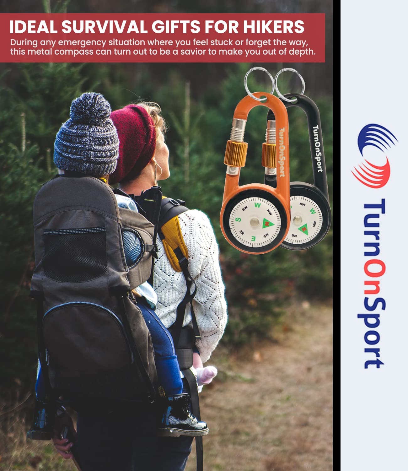 **2-Pack Magnetic Carabiner Clip-On Compass Keychain – Compact Hiking Compass for Backpacks, Survival Gear & Outdoor Adventures – Perfect for Kids, Camping, Hiking & Emergency Preparedness**
