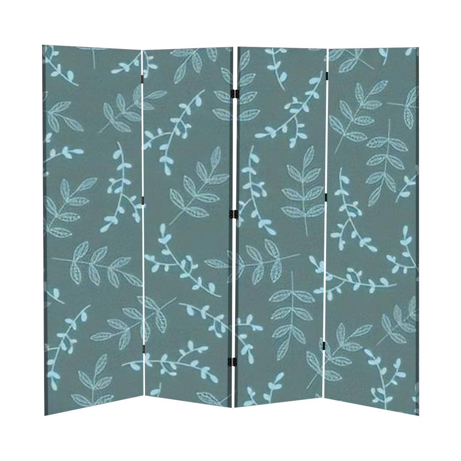 Blue Seamless Folding Room Divider with Mini Branches Design - 4 Panel Portable Freestanding Privacy Screen for Home, Office, Bedroom - Perfect for Creating Separate Spaces & Adding Decorative Touch
