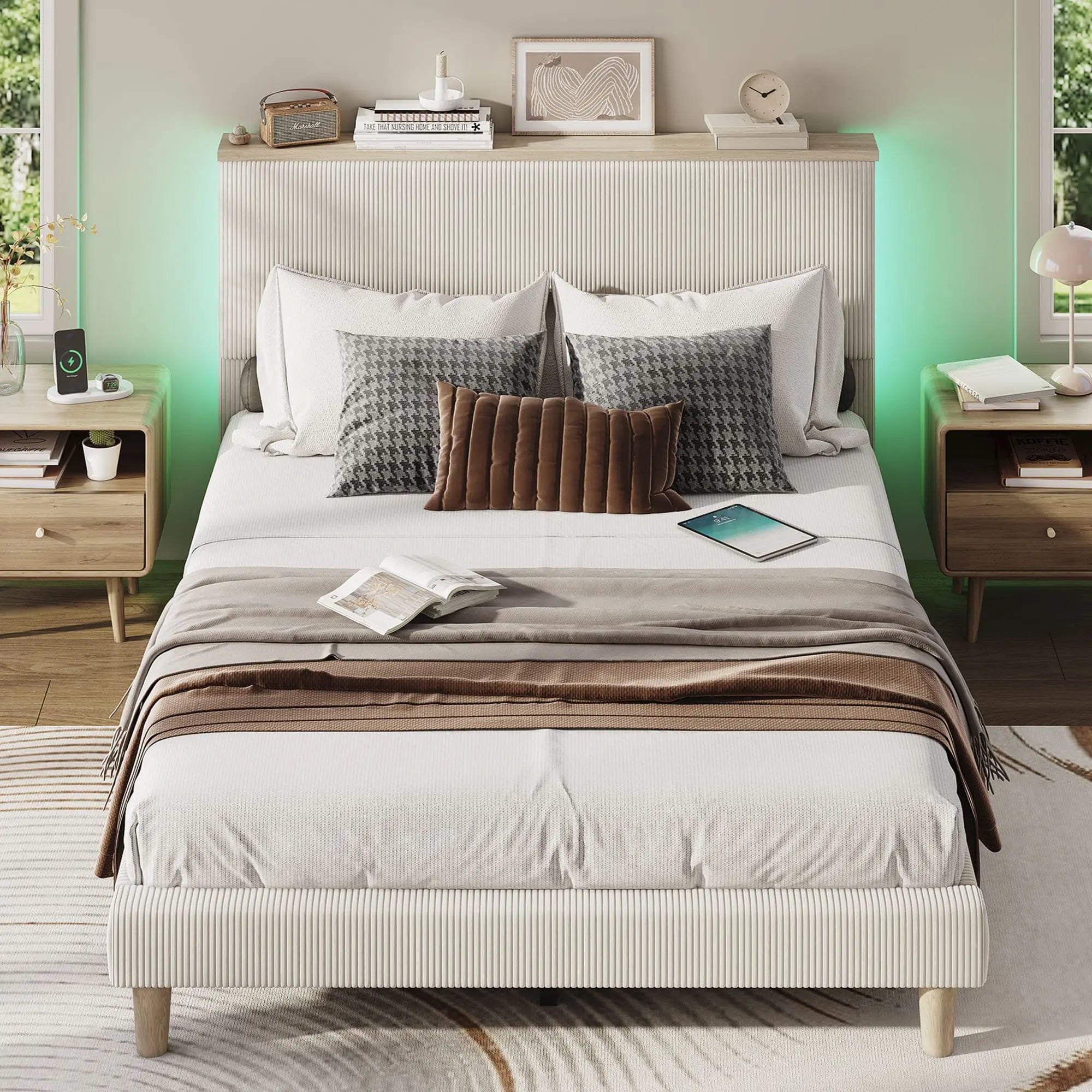 Bestier Queen Size Bed Frame with Upholstered Headboard - Sturdy Metal Platform Bed with Noise-Free Support - Perfect for Master Bedrooms, Guest Rooms & Apartments