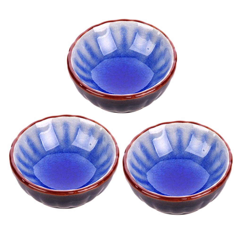 UPKOCH 3-Piece Ceramic Sauce Dishes Set - Mini Round Seasoning Bowls for Sushi, Dipping Sauces, Appetizers - Elegant Blue Tableware for Restaurants, Home Dining & Party Serving