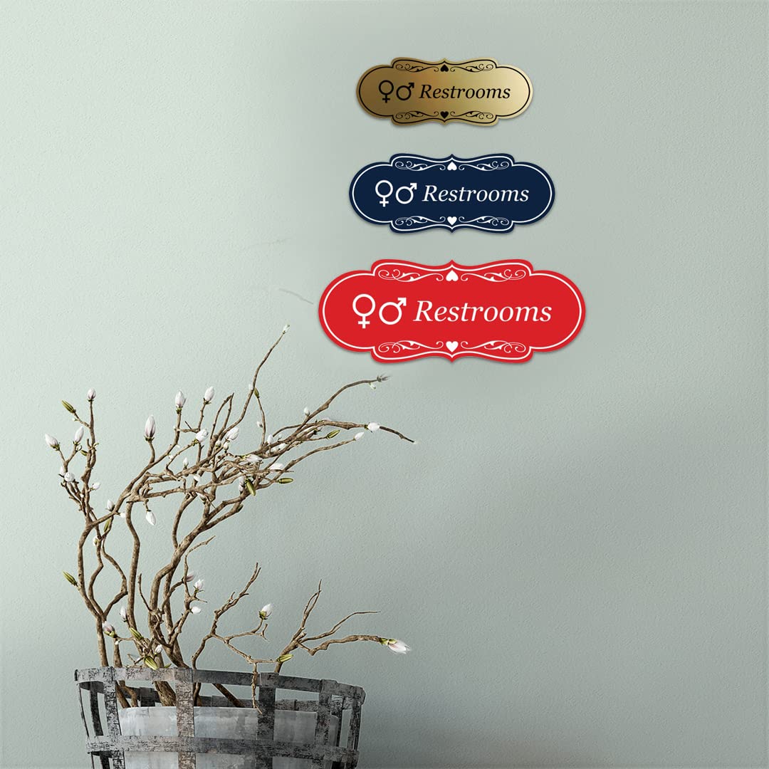 Stylish Unisex Restroom Sign with Gender Symbols (Red) - Large Wall Decal for Modern Bathrooms, Offices & Public Spaces