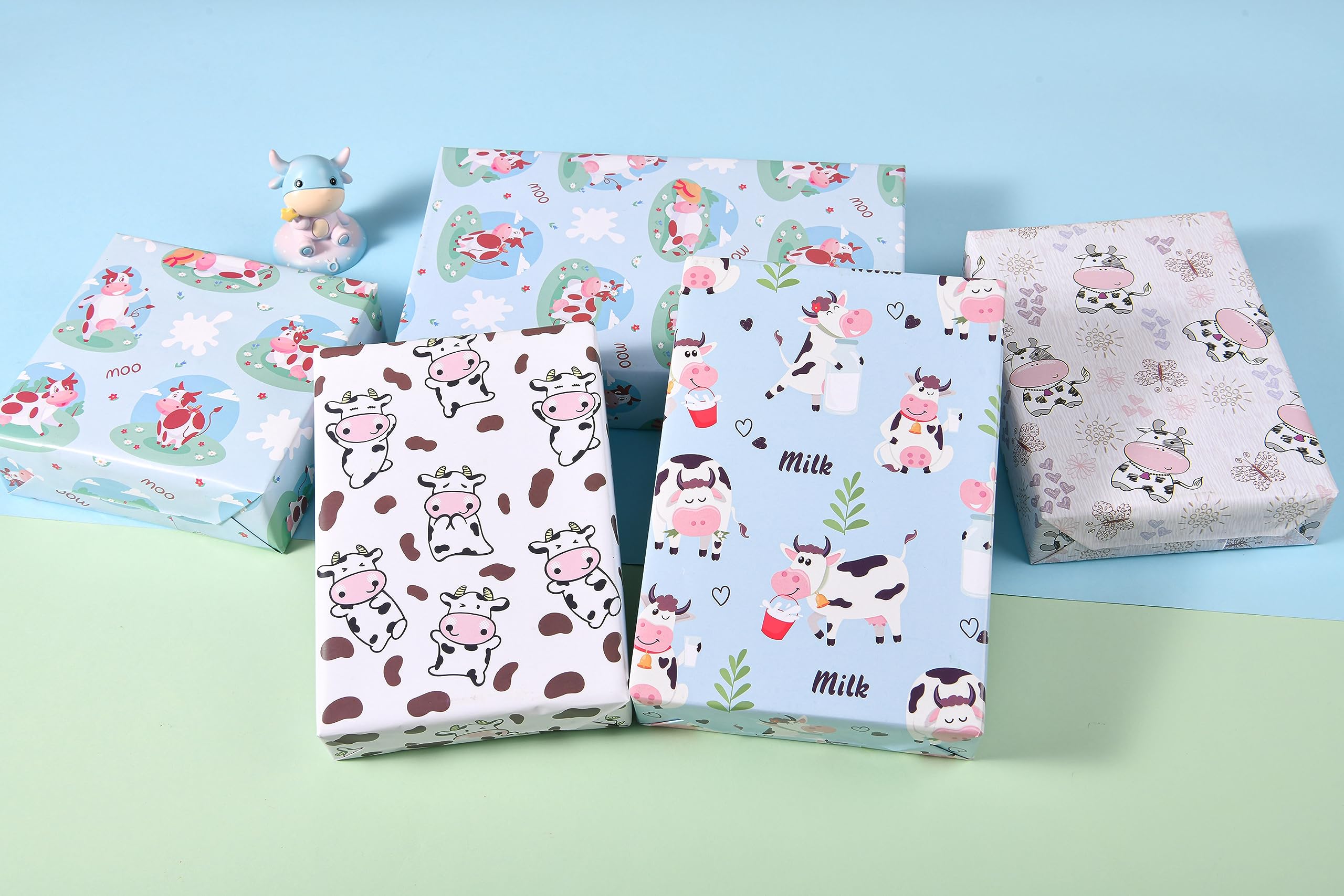 Cow Print Wrapping Paper - 12 Sheets Farm Animal Theme Gift Wrap for Birthday, Baby Shower & Christmas (19.7