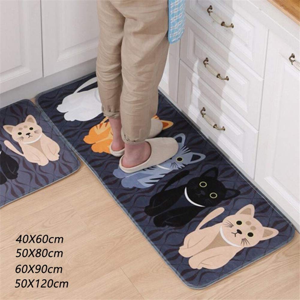 Non-Slip Soft Kitchen Mat & Bath Rug - Anti-Slip Floor Mat with Cute Cat Print, 40x60cm Yellow Home Decor - Perfect for Kitchen, Bathroom, Entryway, and Living Room Areas