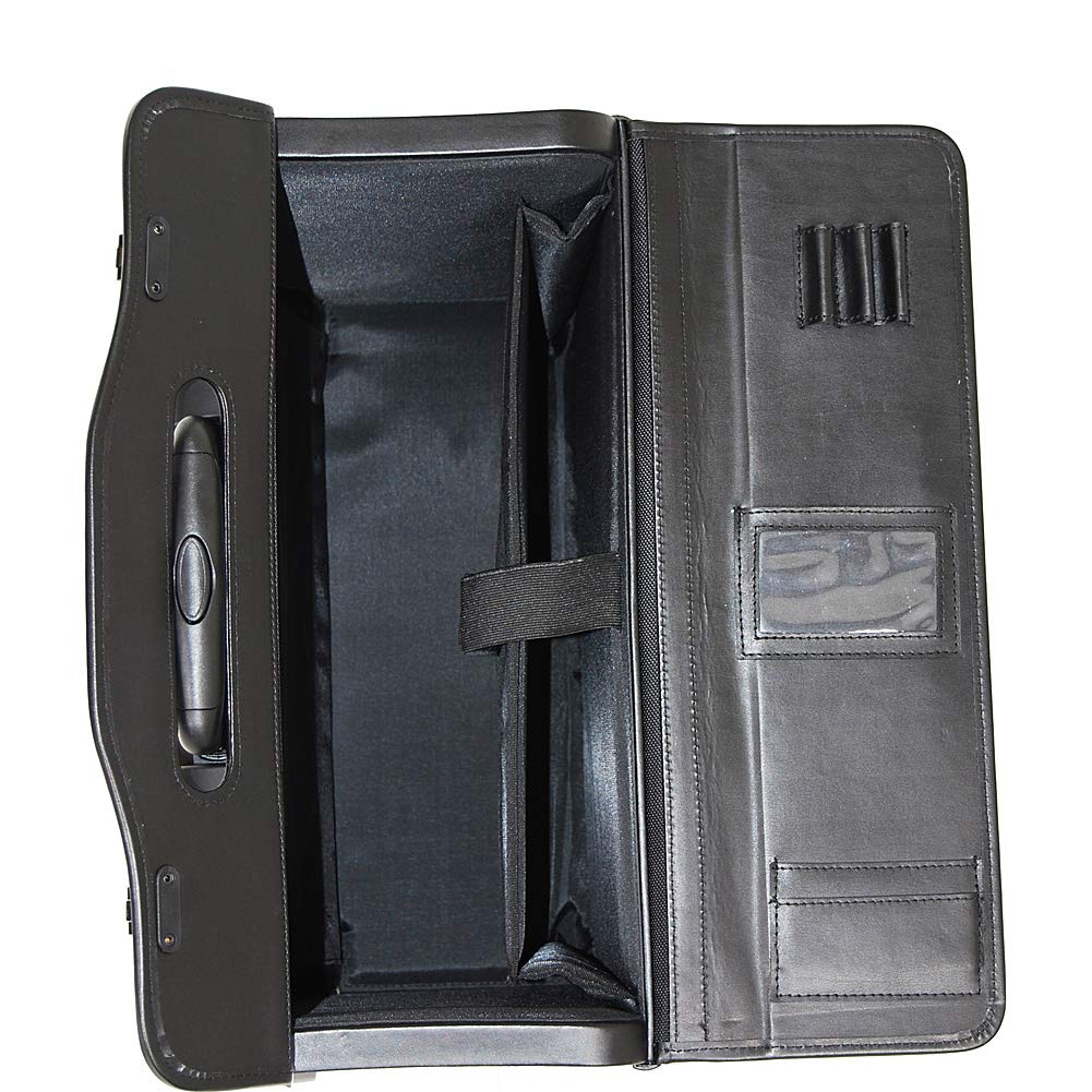 Premium Black Leather Rolling Computer & Catalog Case - Durable Laptop Briefcase with Wheels for Business Travel, Office & Commuting