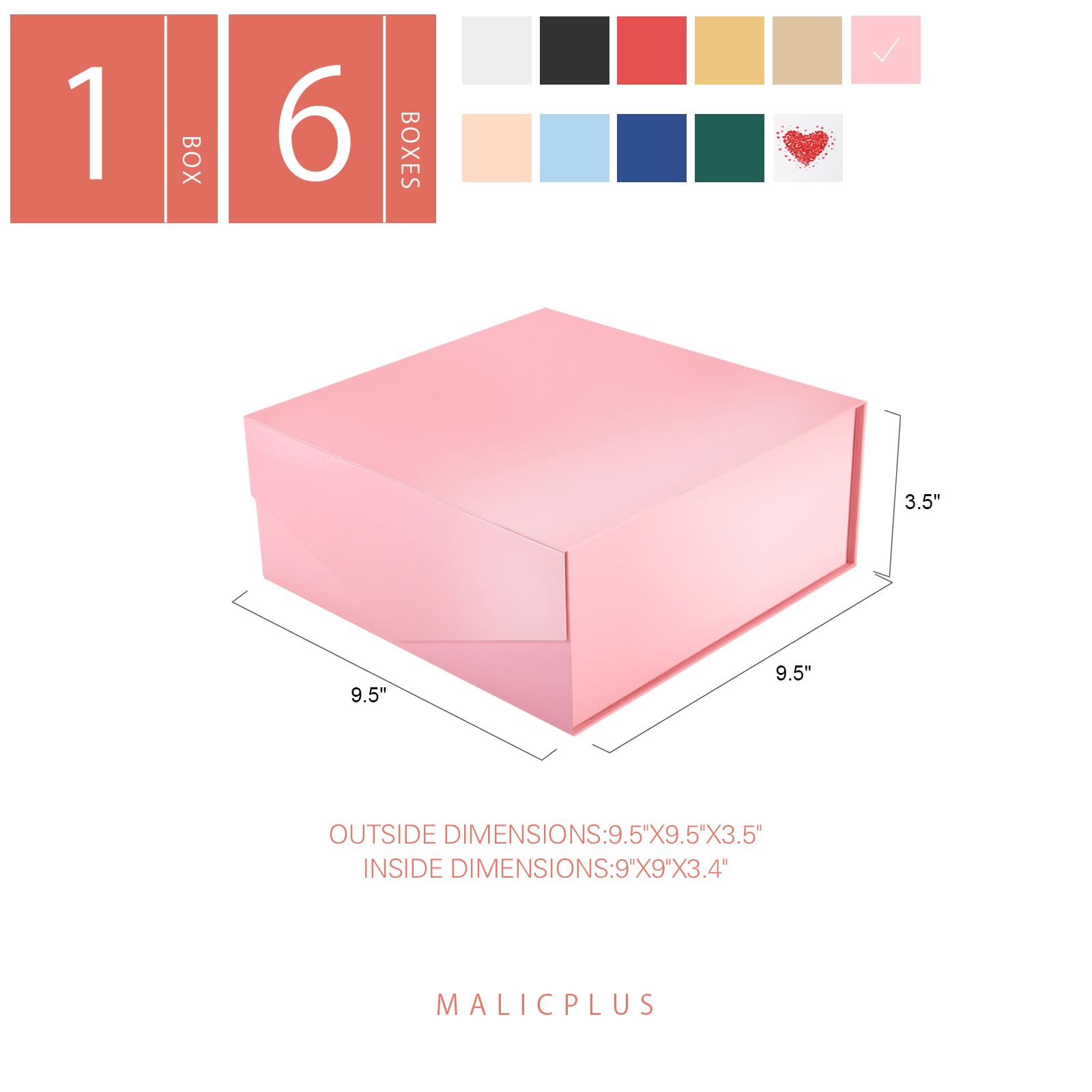 9x9x3.4 Inch Large Pink Gift Box with Magnetic Lid - Elegant Bridesmaid Proposal Gift Box for Weddings, Birthdays & Special Occasions | Premium Glossy Finish for Jewelry, Cosmetics & Keepsakes