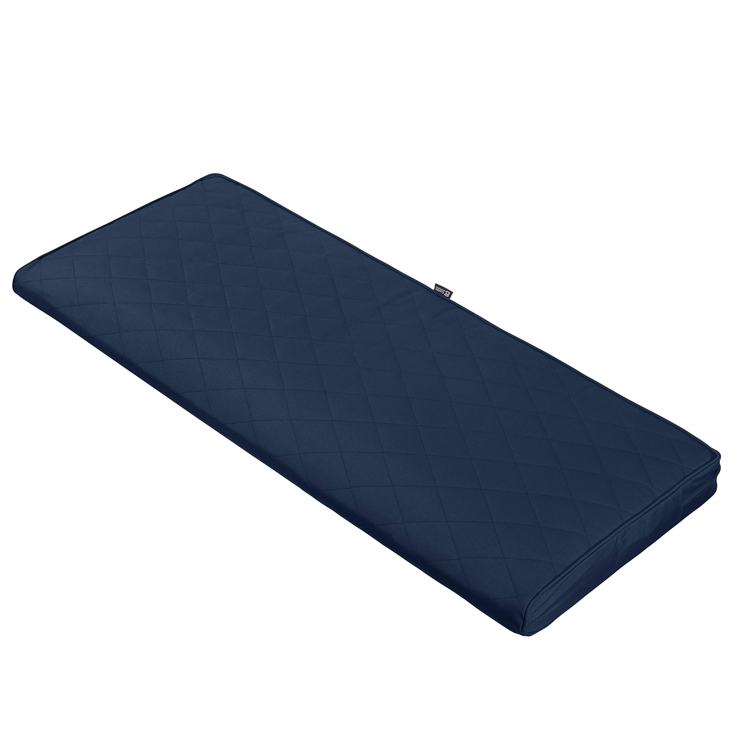 **Classic Accessories Montlake Water-Resistant Outdoor Quilted Bench Cushion 54 x 18 x 3 Inch – Navy Blue Patio Furniture Swing & Loveseat Cushion – Perfect for Garden, Deck, and Porch Seating**